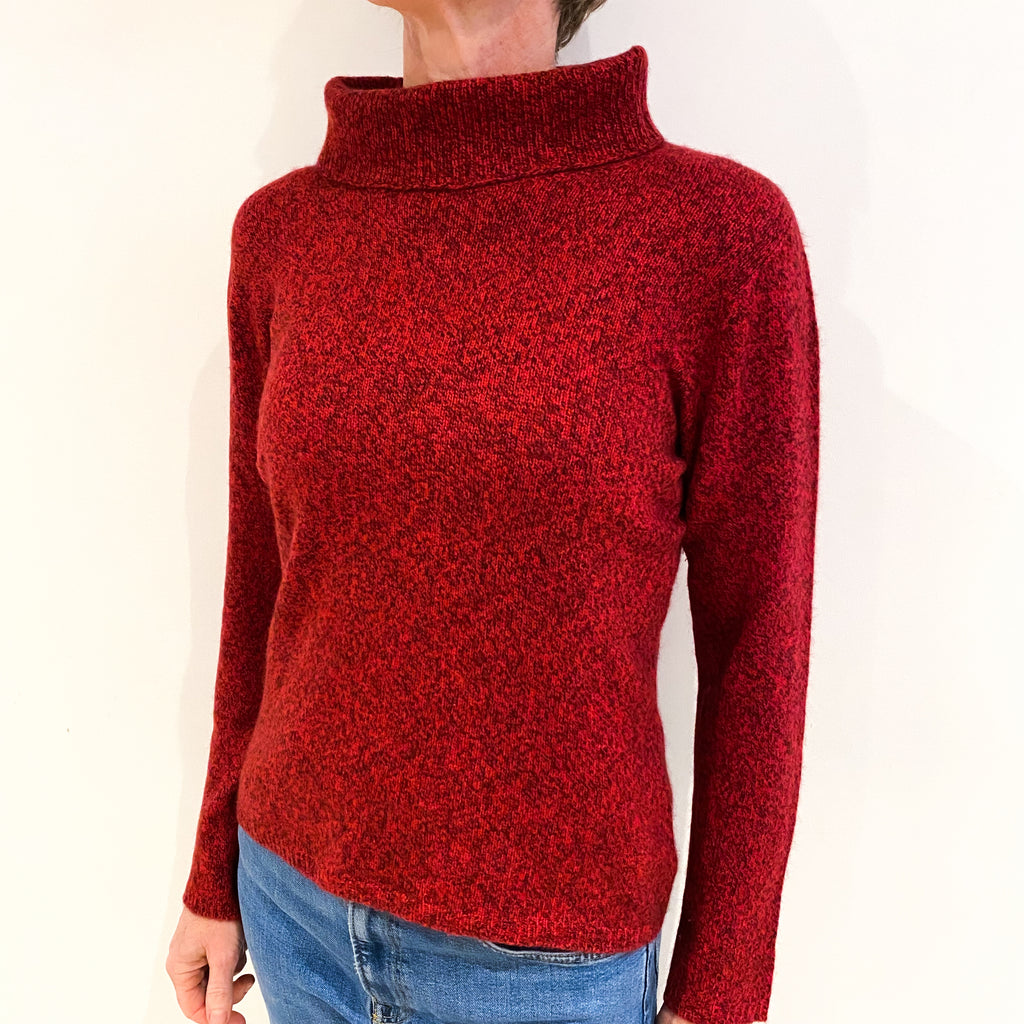 Cardinal Red Marl Cashmere Polo Neck Jumper Small