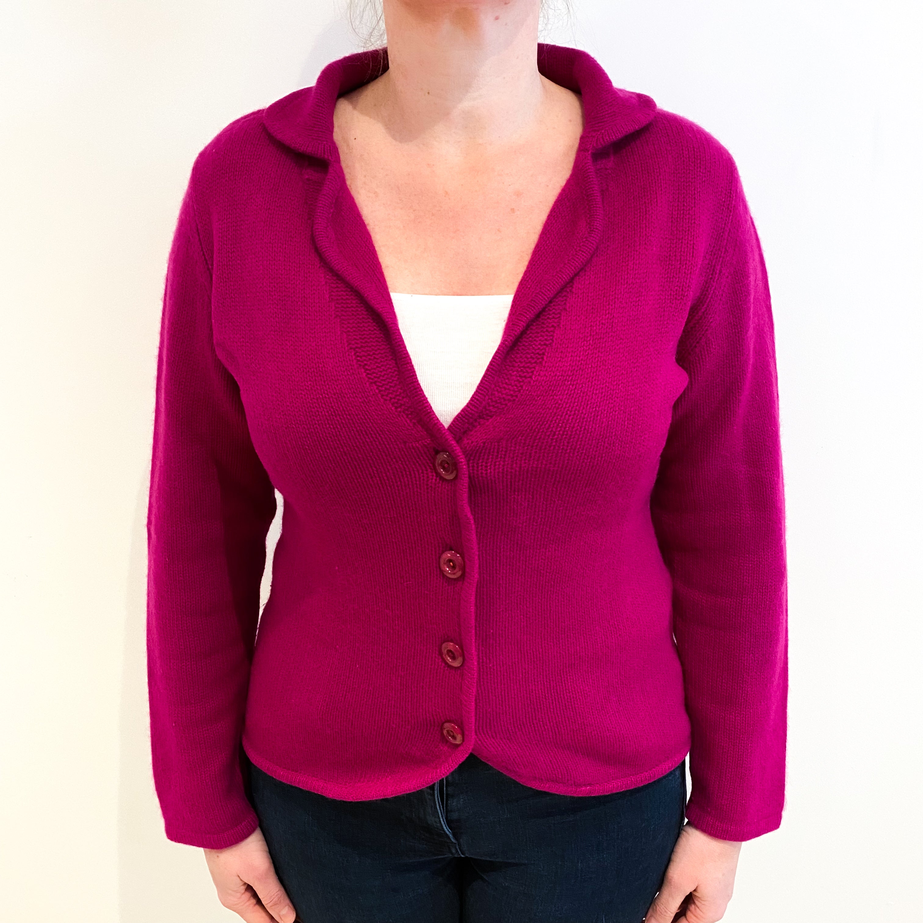 Bright Fuchsia Pink Cashmere Jacket with Collar Large