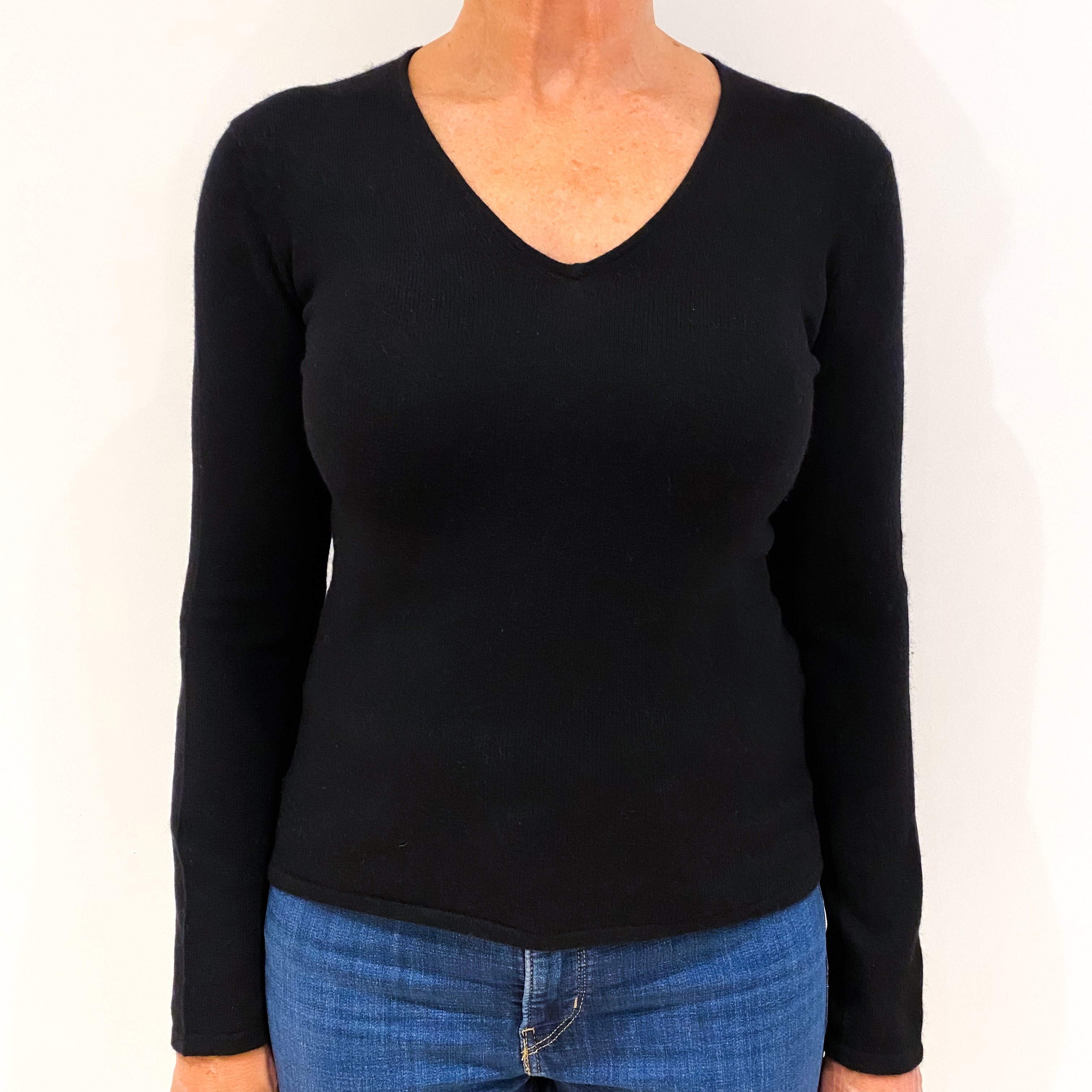 Black Cashmere V-Neck Jumper Medium