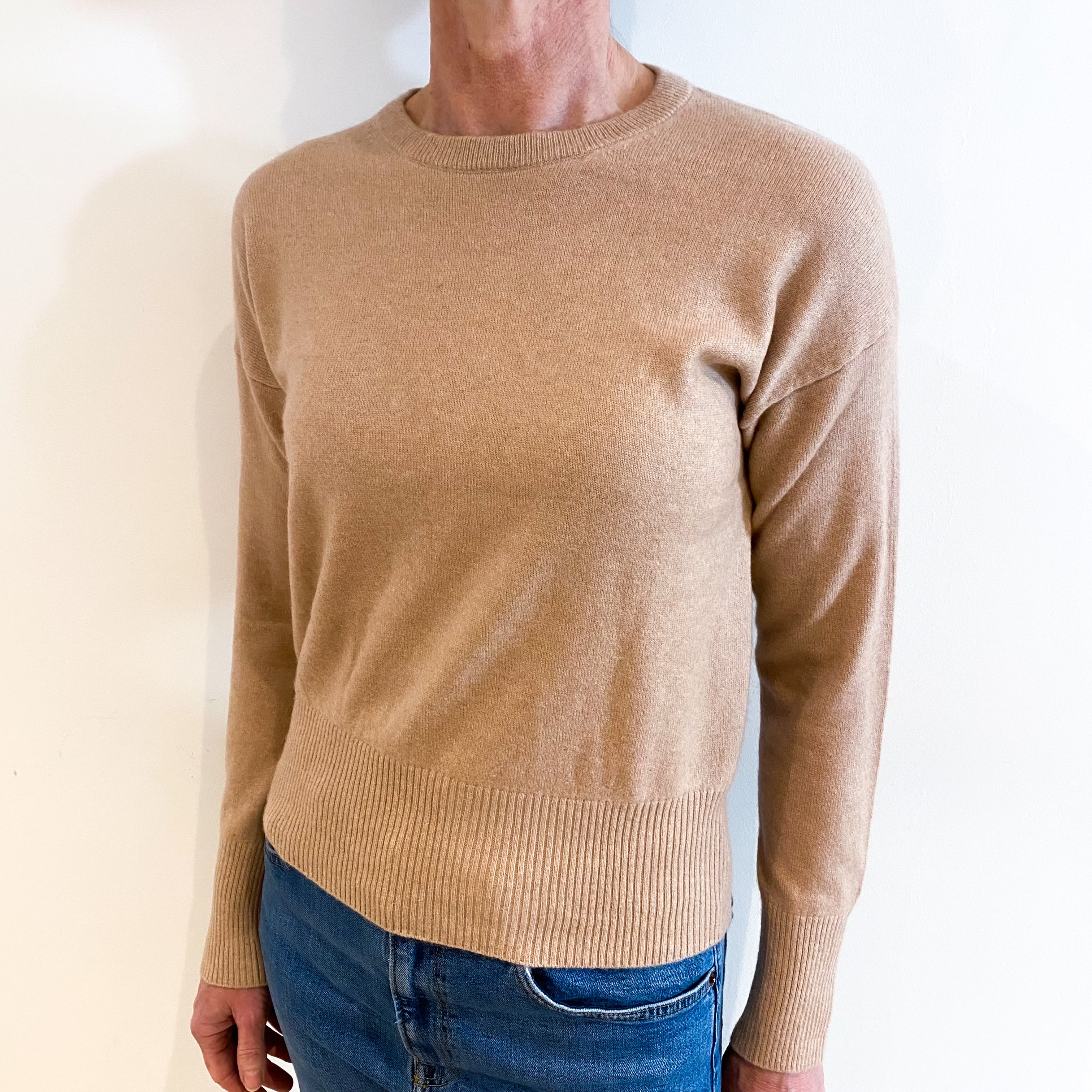 Fudge Brown Cashmere Crew Neck Jumper Small