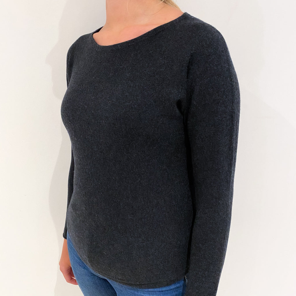 Charcoal Grey Cashmere Slash Neck Jumper Small