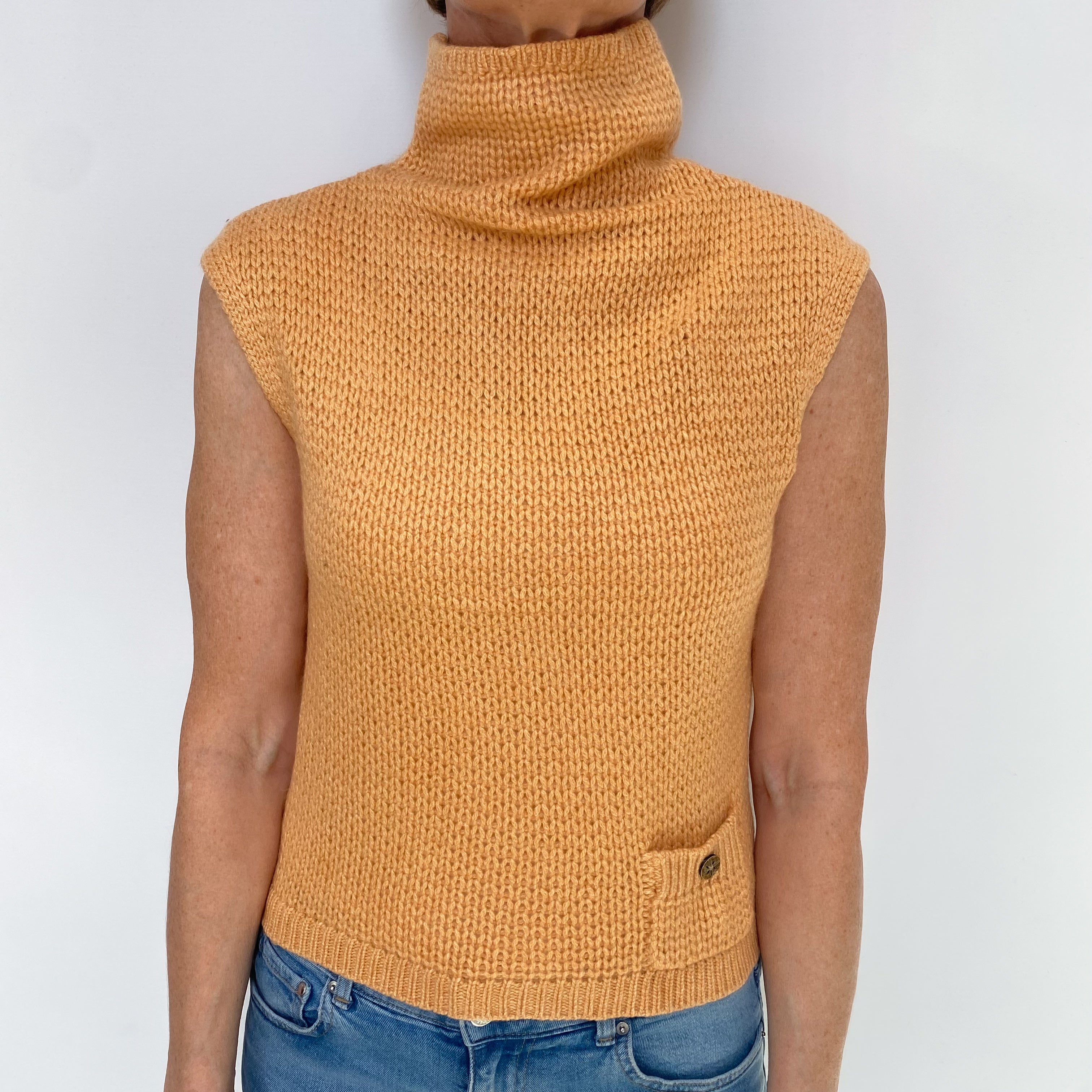 Apricot Cashmere Sleeveless Turtle Neck Jumper Small