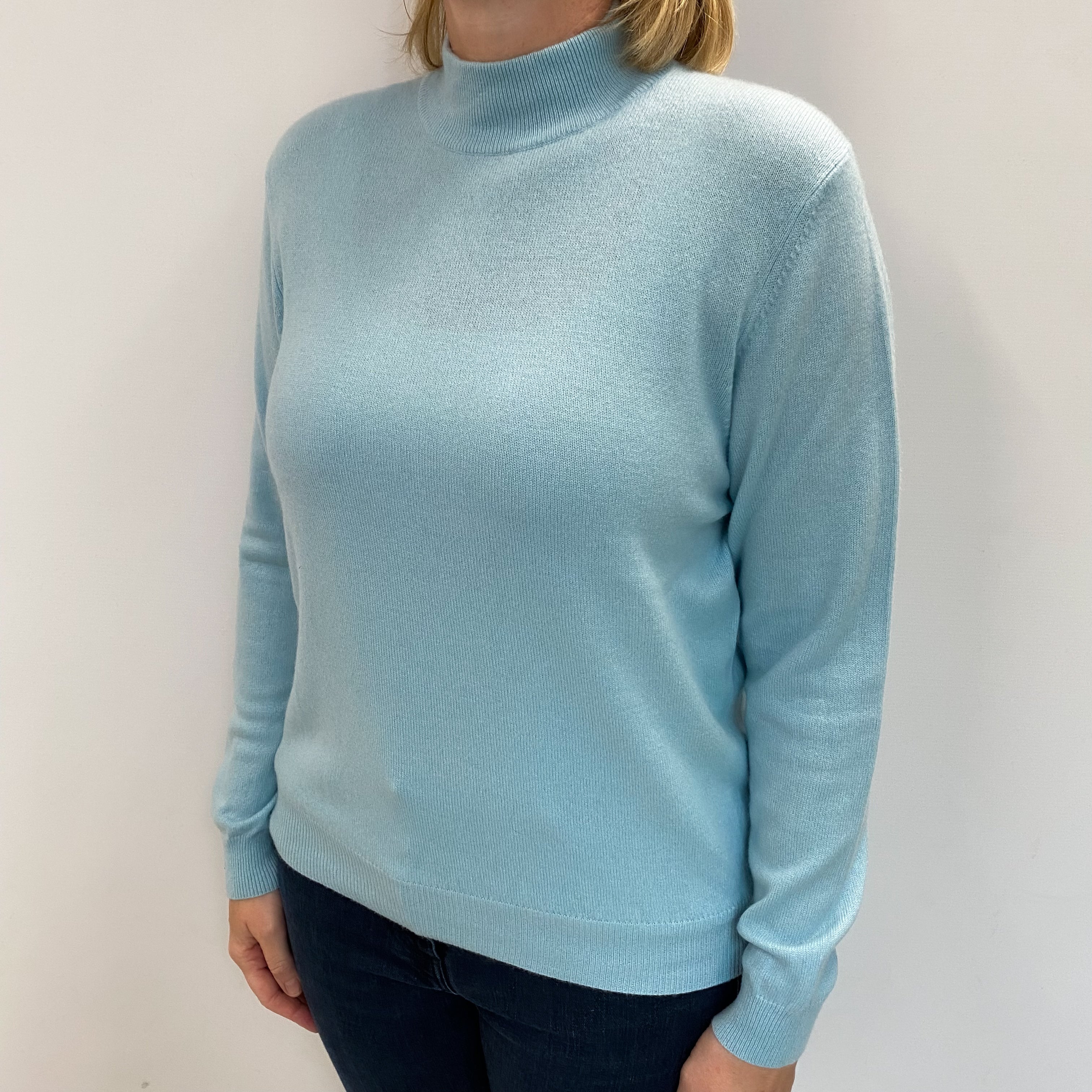 Opal Blue Cashmere Turtle Neck Jumper Large
