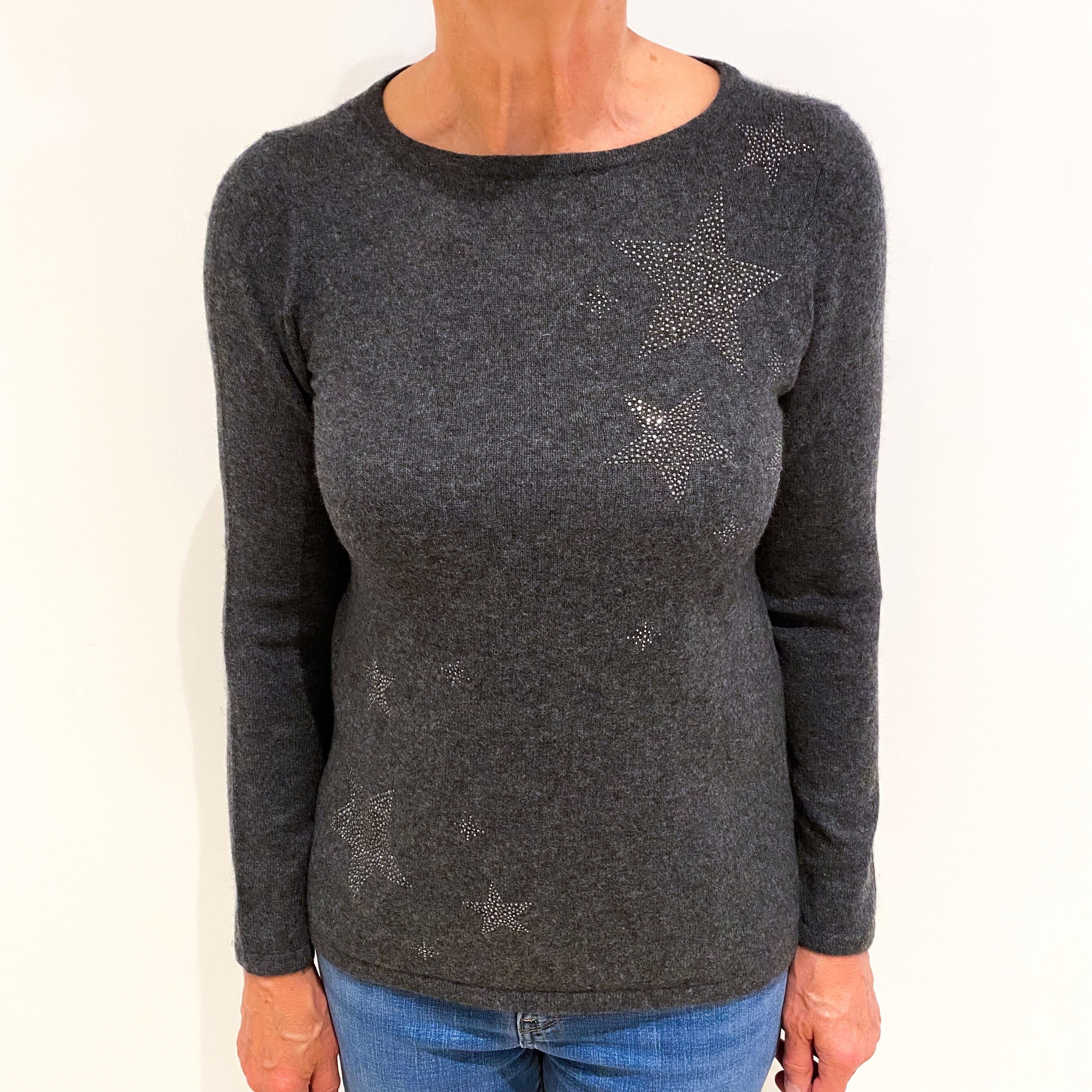 Slate Grey Stars Cashmere Crew Neck Jumper Medium