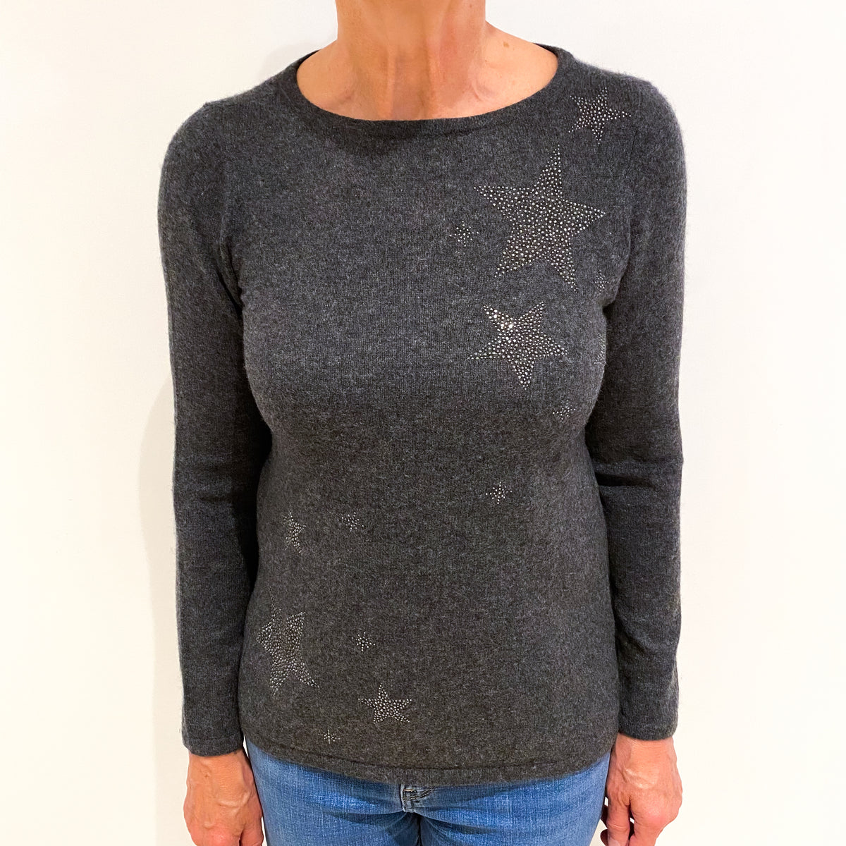 Slate Grey Stars Cashmere Crew Neck Jumper Medium