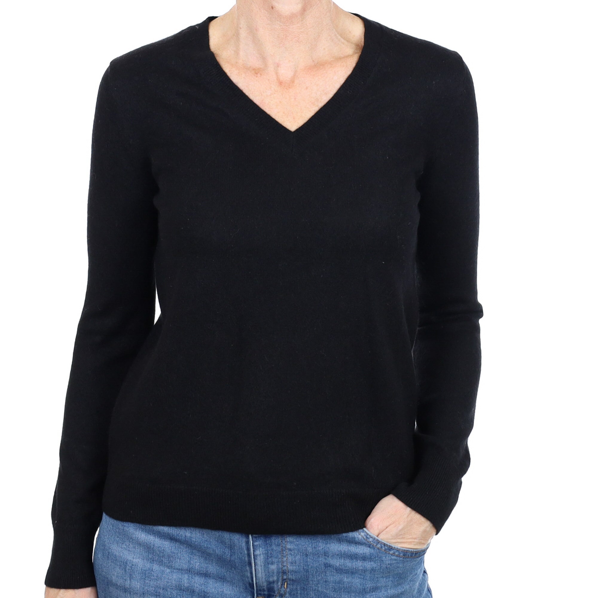 Black Cashmere V Neck Jumper Small
