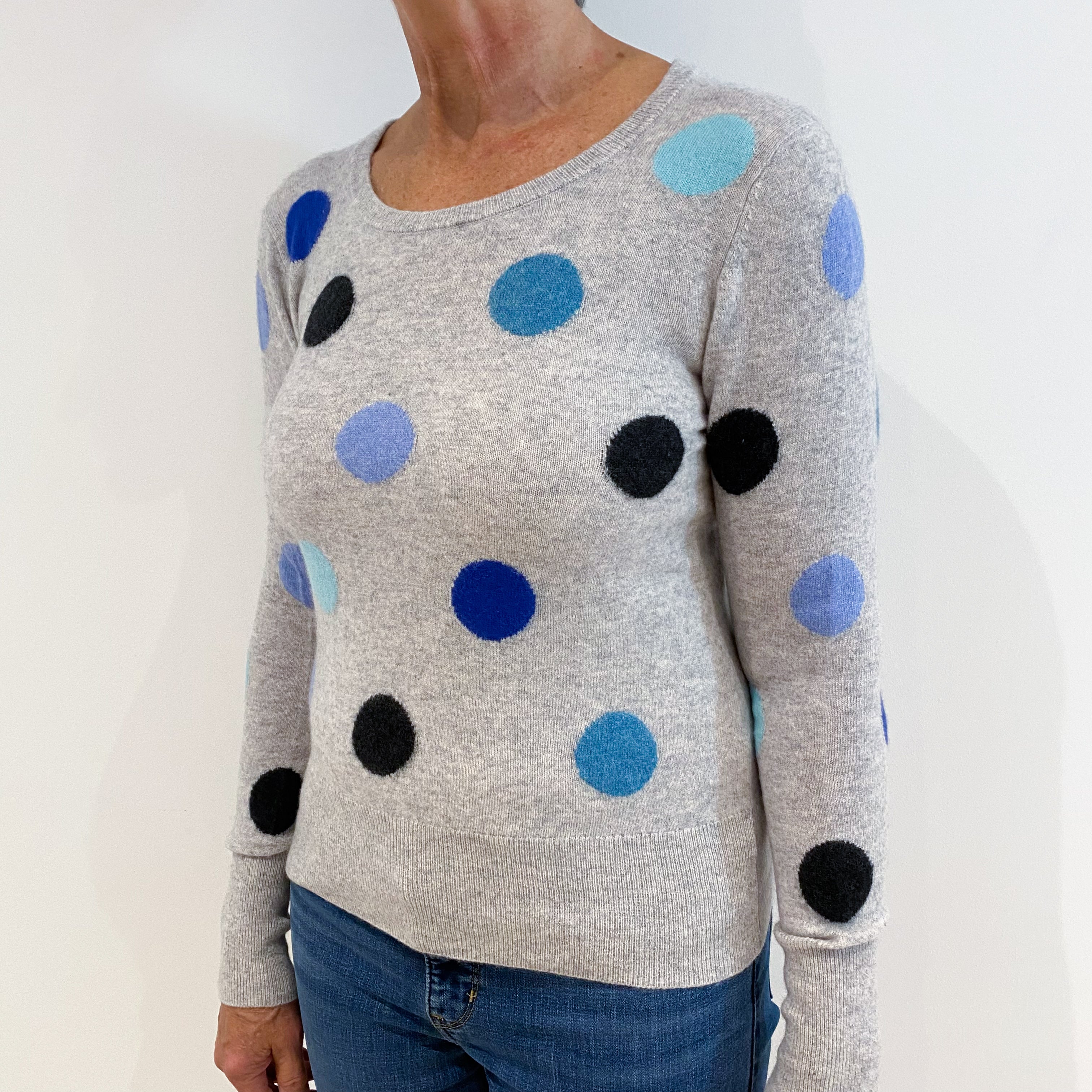 Mist Grey Spotted Cashmere Crew Neck Jumper Medium