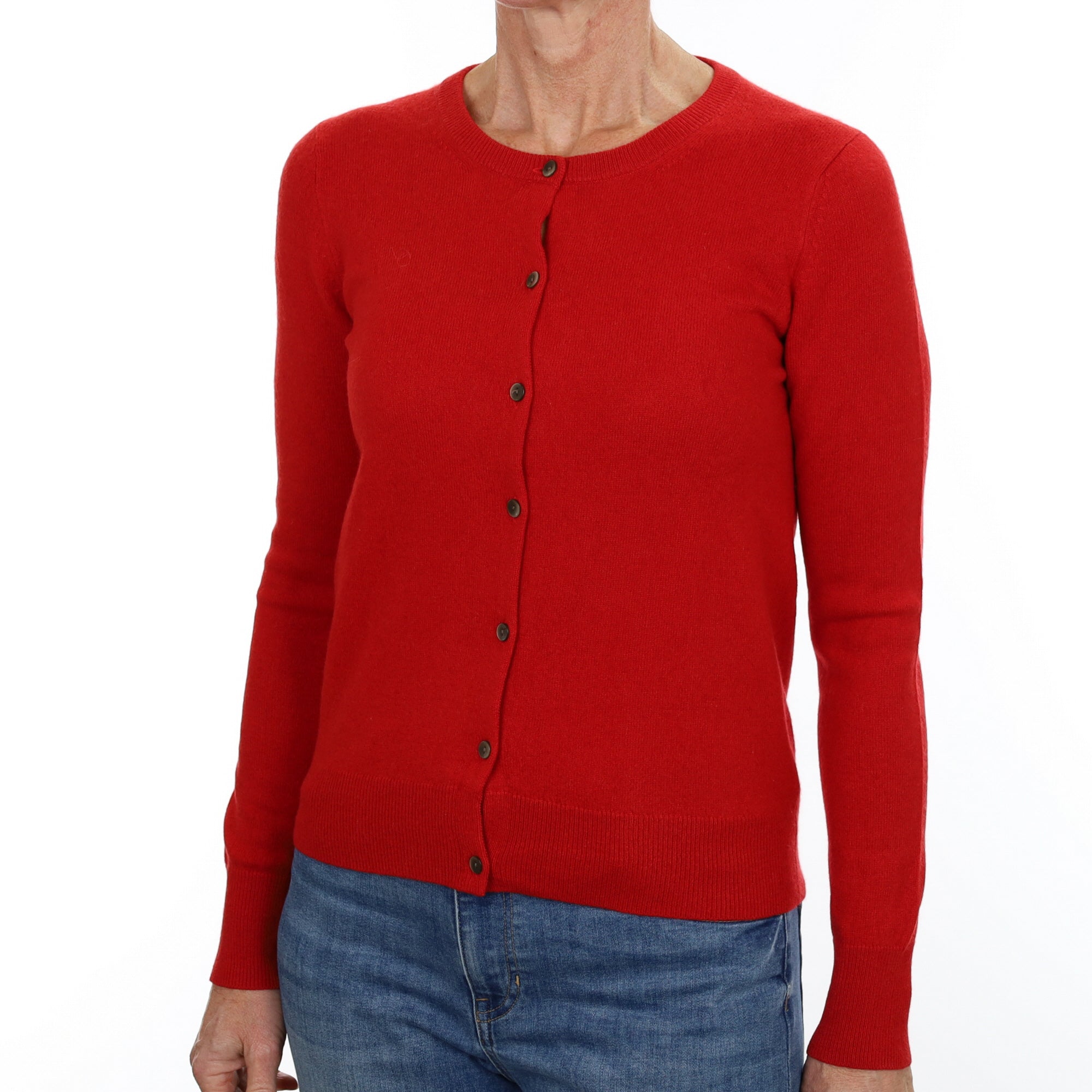 Scarlet Red Cashmere Crew Neck Cardigan Small