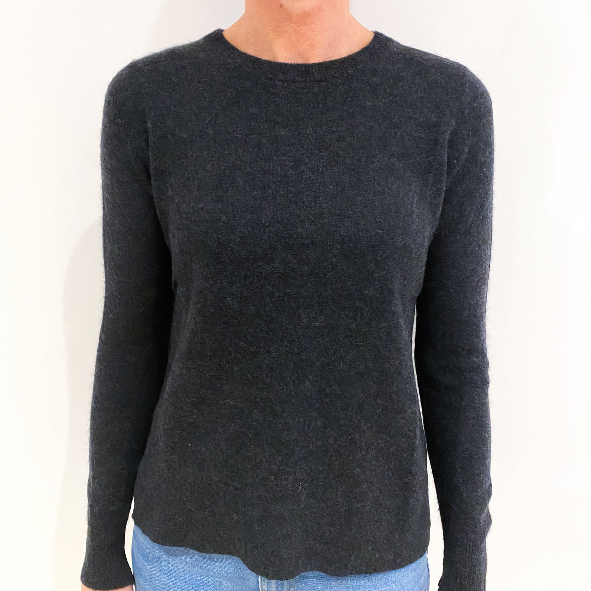 Charcoal Grey Cashmere Crew Neck Jumper Small