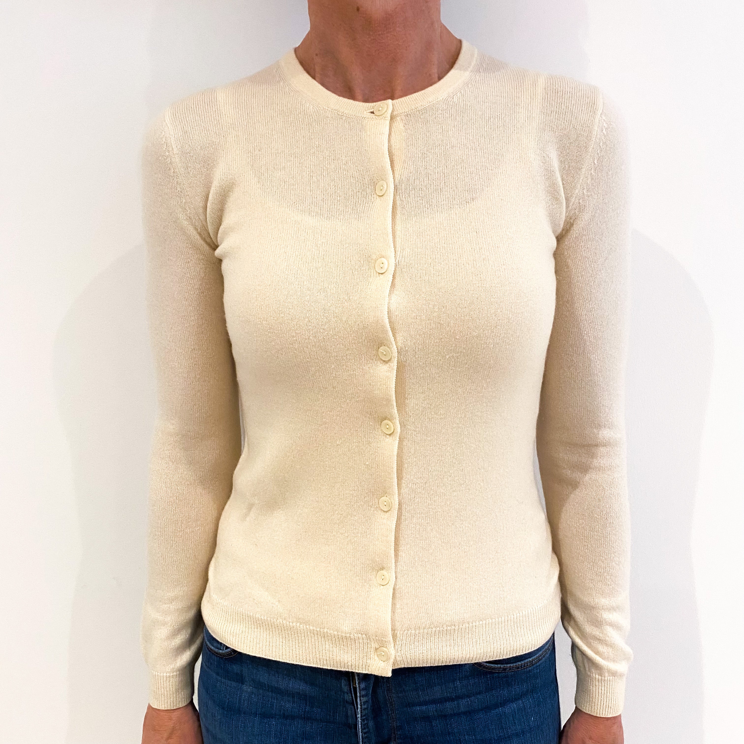 Cream Cashmere Crew Neck Cardigan Small