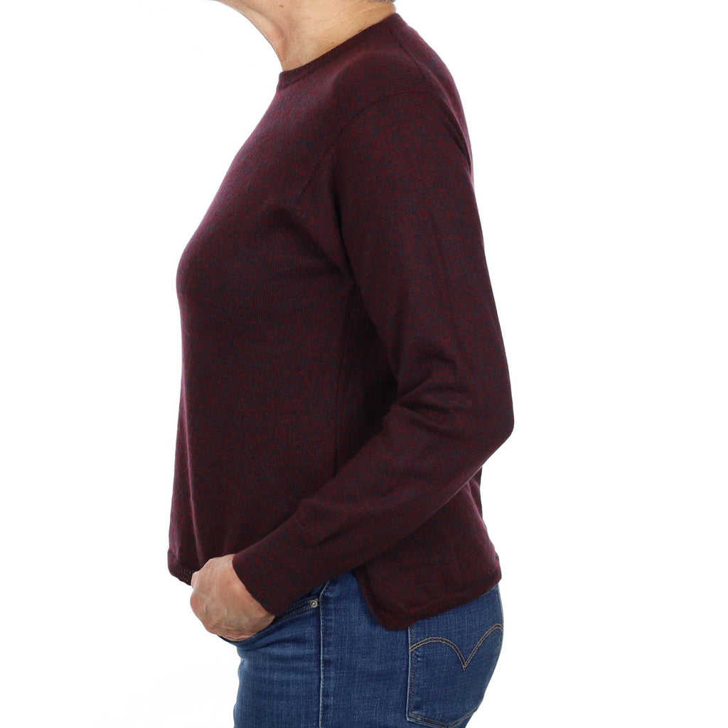 Deep Red and Green Marl Cashmere Crew Neck Jumper Medium