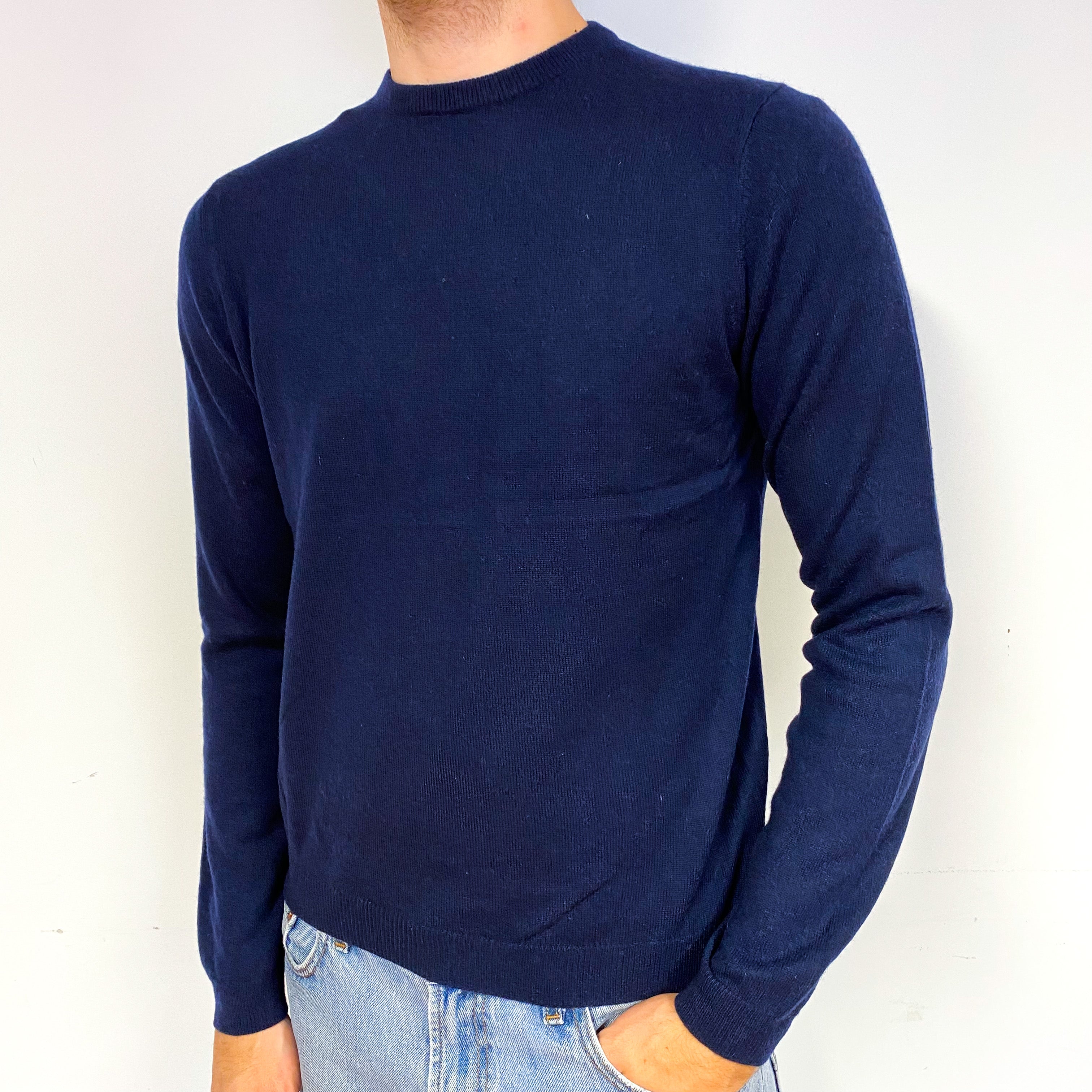 Men's Navy Blue Cashmere Crew Neck Jumper Medium