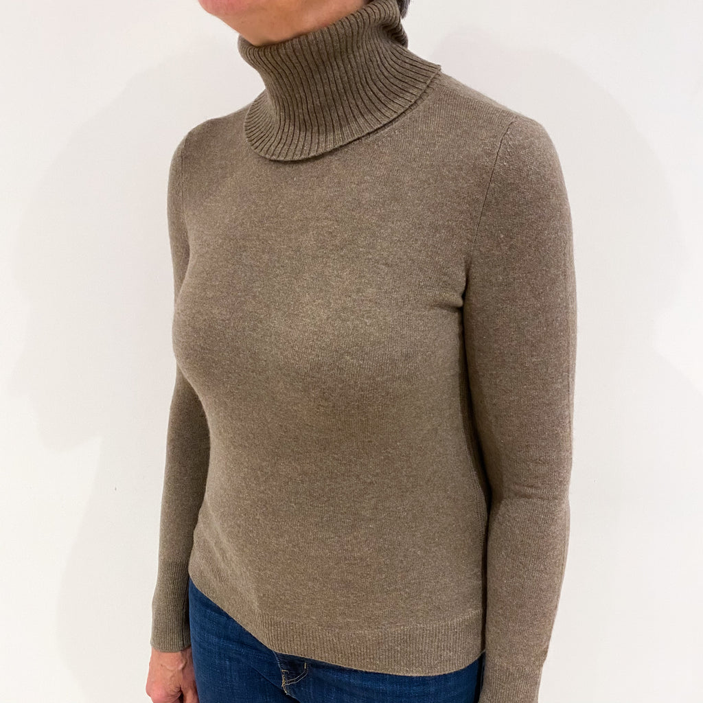 Mocha Brown Cashmere Polo Neck Jumper Medium
