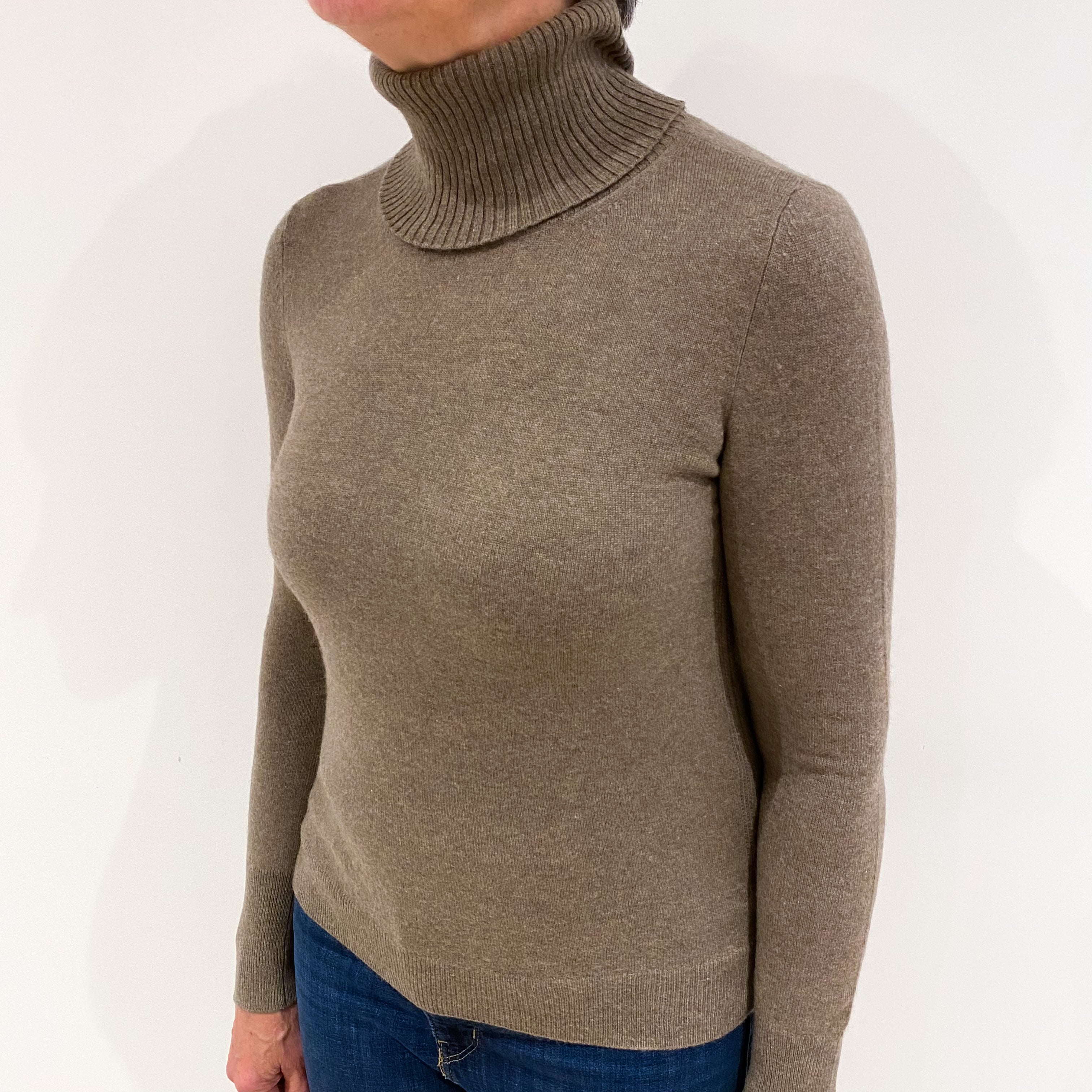 Mocha Brown Cashmere Polo Neck Jumper Medium