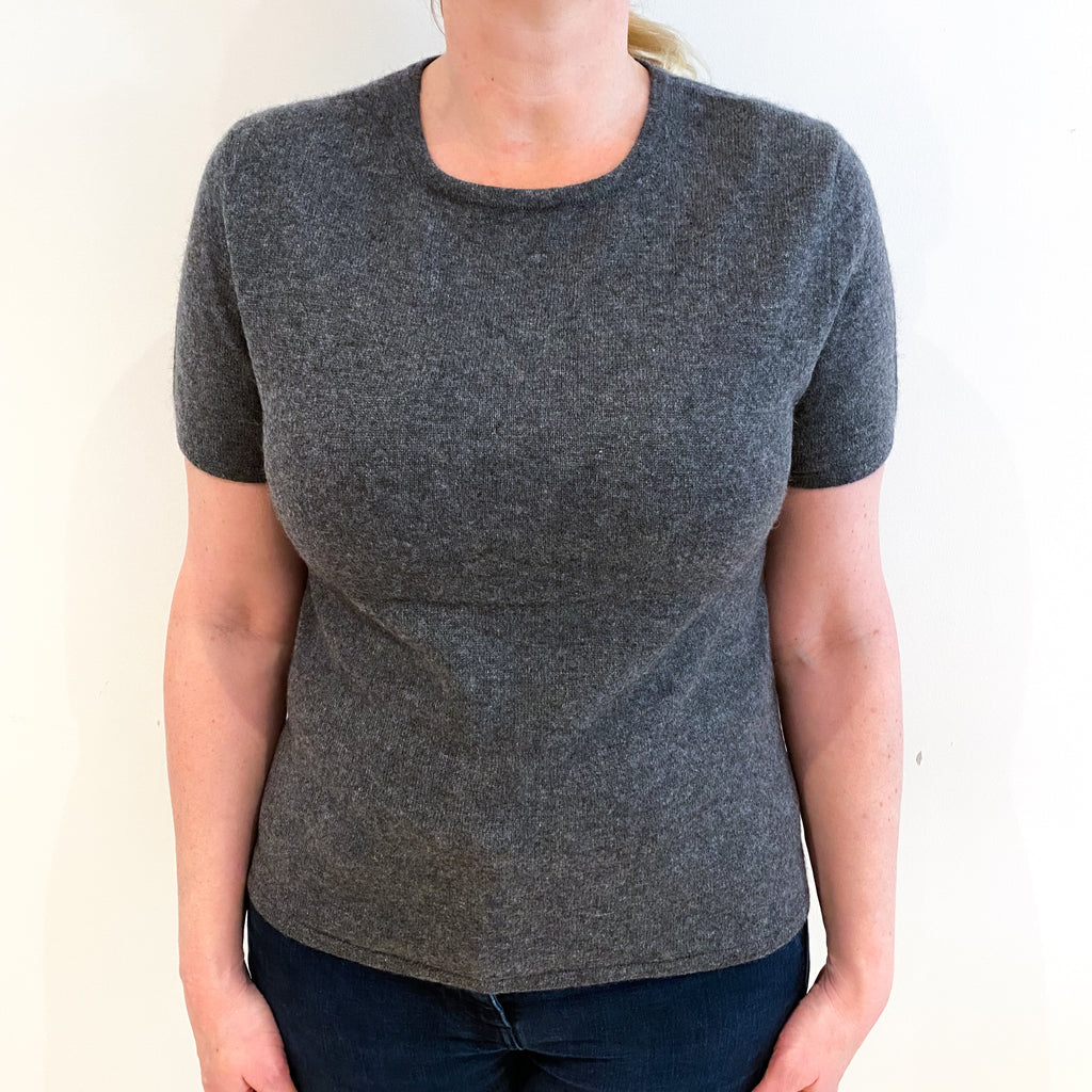 Slate Grey Cashmere Crew Neck Short Sleeved Jumper Large