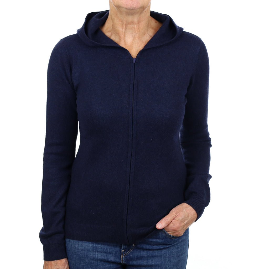 Navy Blue Cashmere Zip Up Hoodie Medium