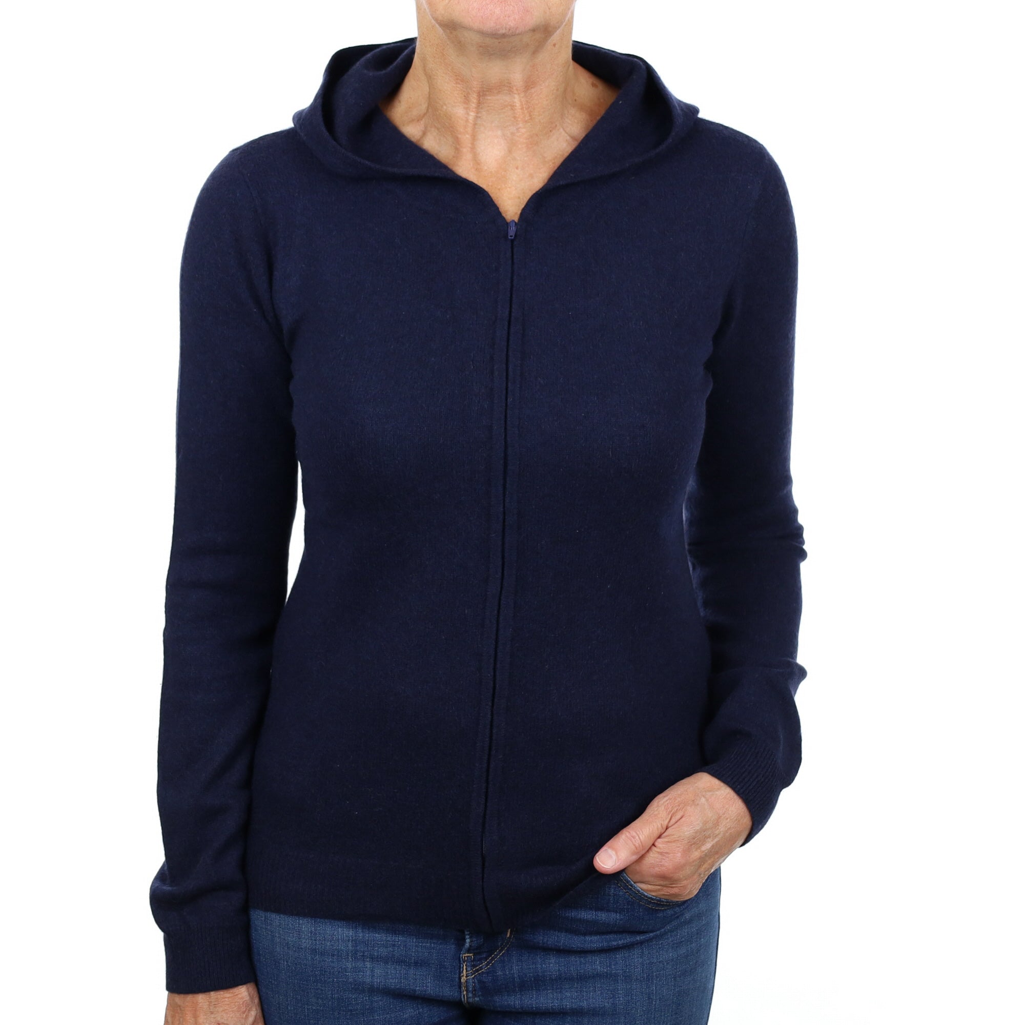 Navy Blue Cashmere Zip Up Hoodie Medium