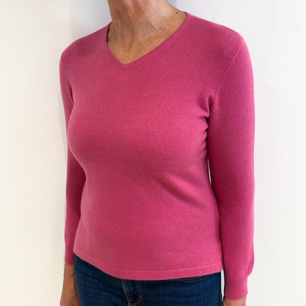 Loganberry Pink Cashmere V Neck Jumper Medium