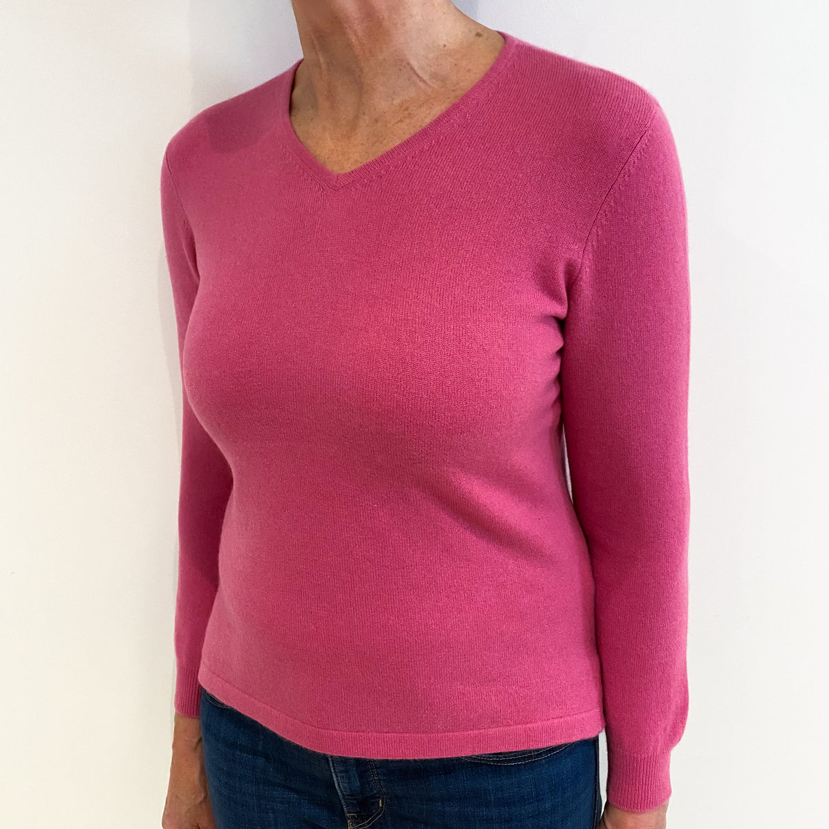 Loganberry Pink Cashmere V Neck Jumper Medium
