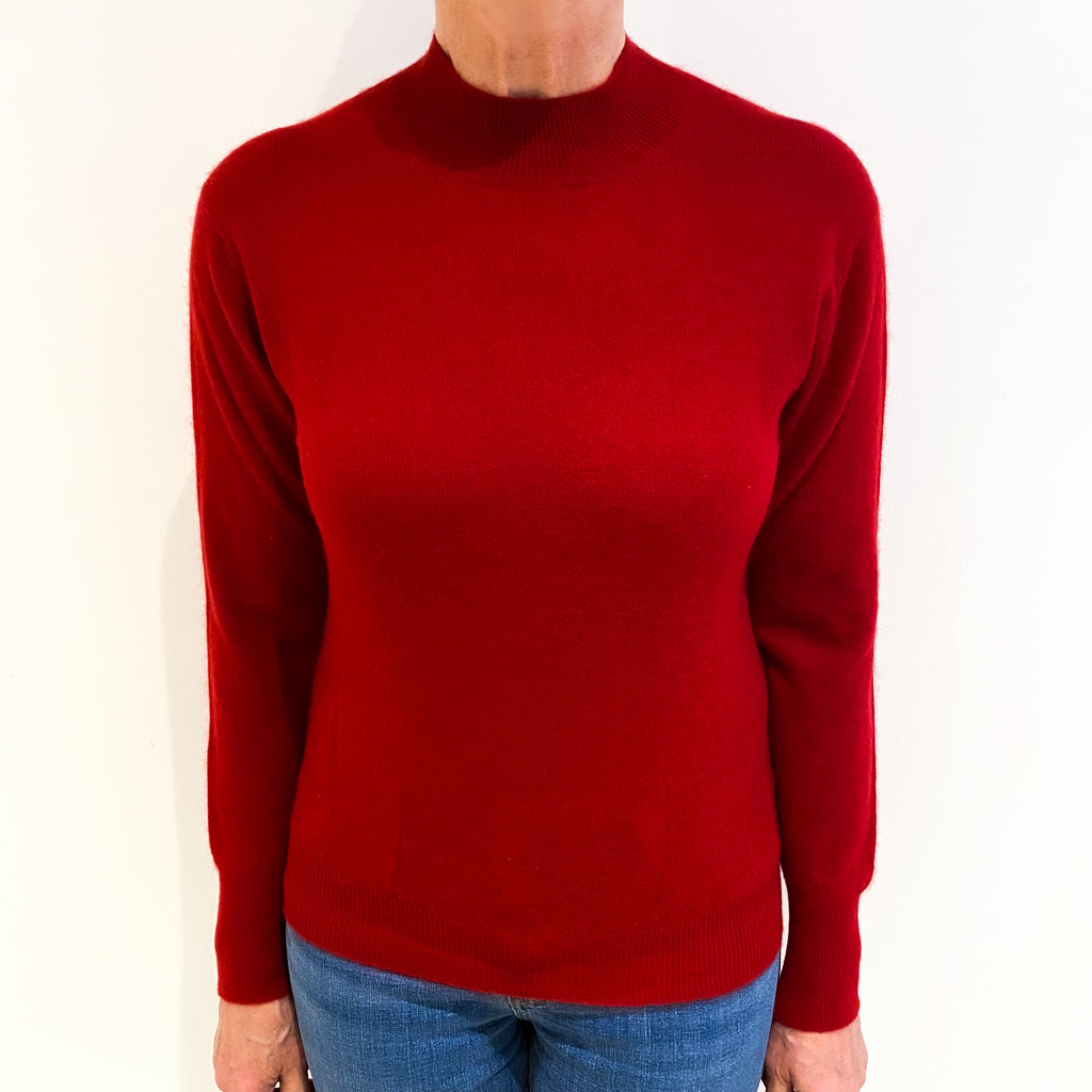 Gobi Post Box Red Cashmere Turtle Neck Jumper Medium
