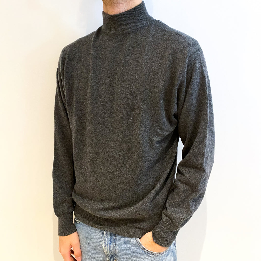 Men's Charcoal Grey Cashmere Turtle Neck Jumper Large
