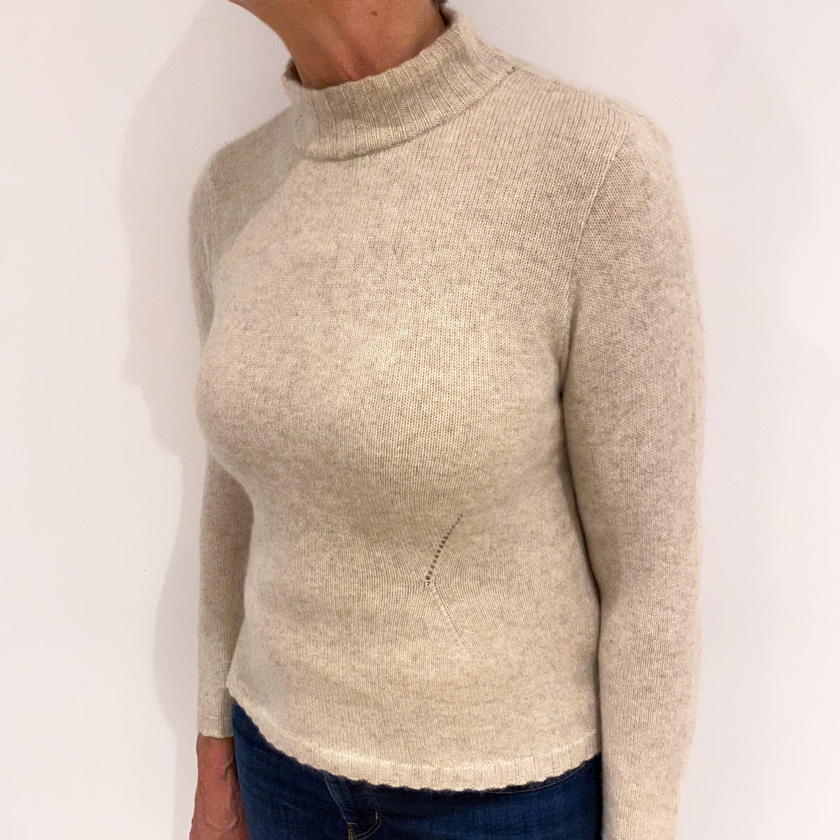 Oatmeal Beige Cashmere Turtle Neck Jumper Medium