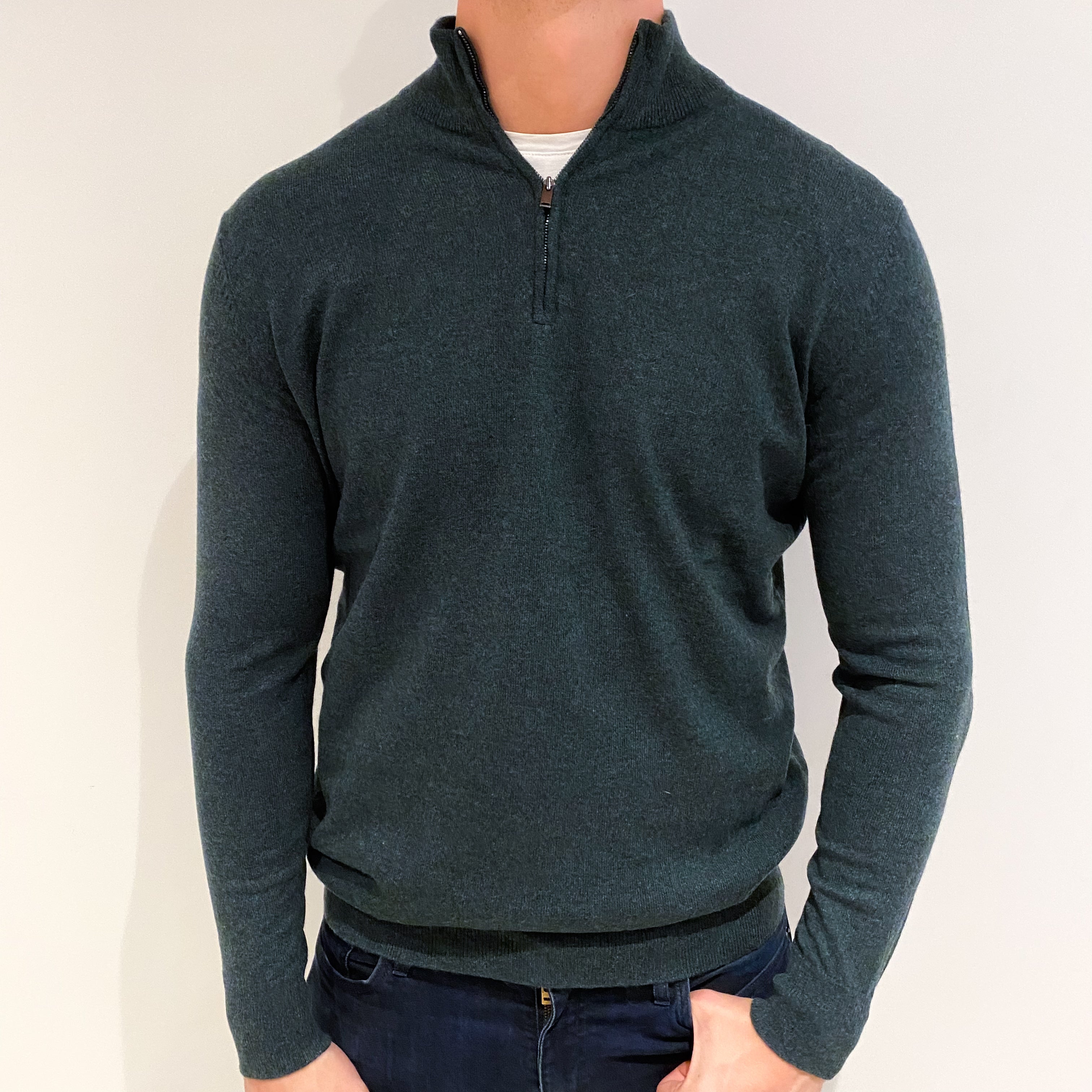 Men's Dark Forest Green Cashmere Turtle Neck Jumper XL