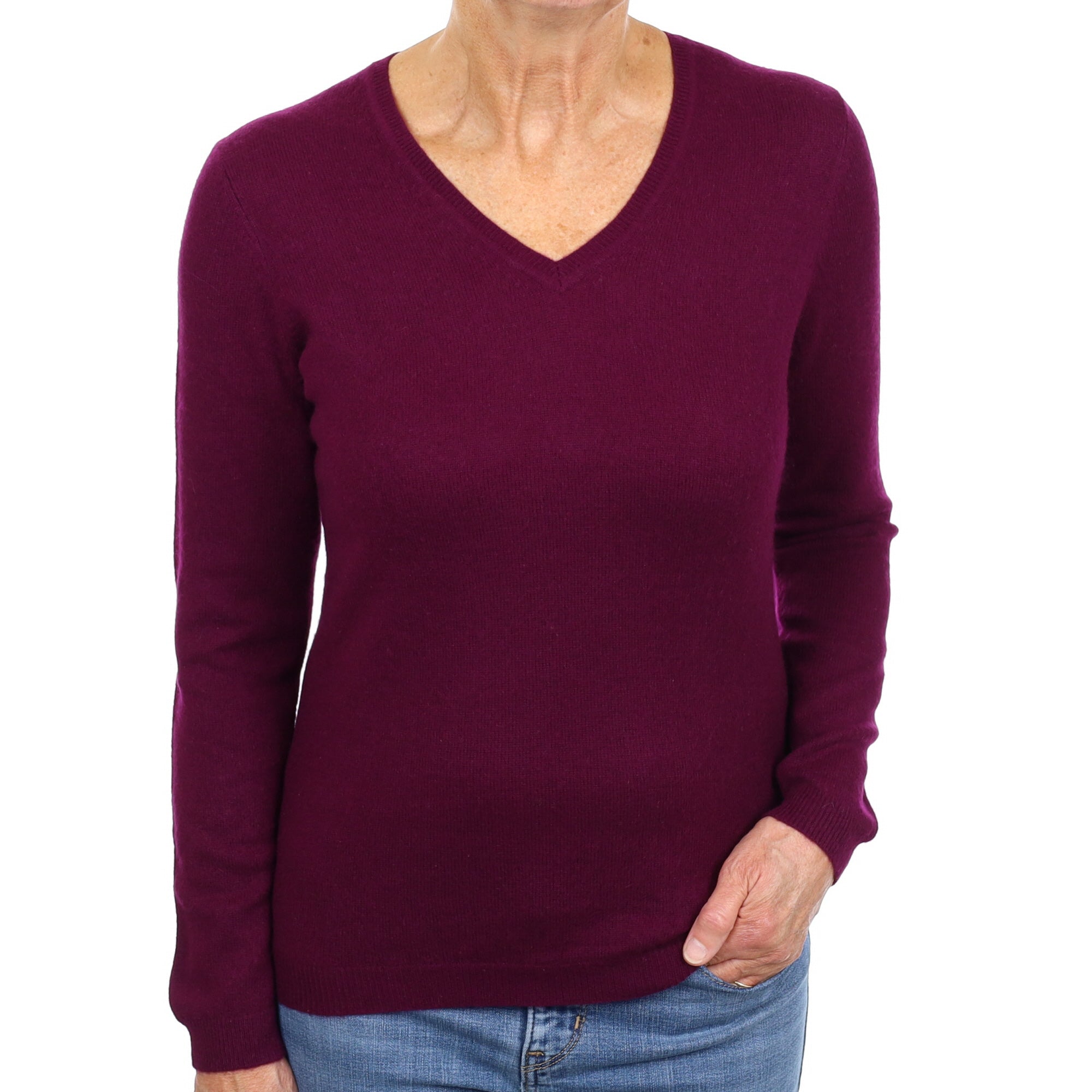 Fig Purple Cashmere V Neck Jumper Medium