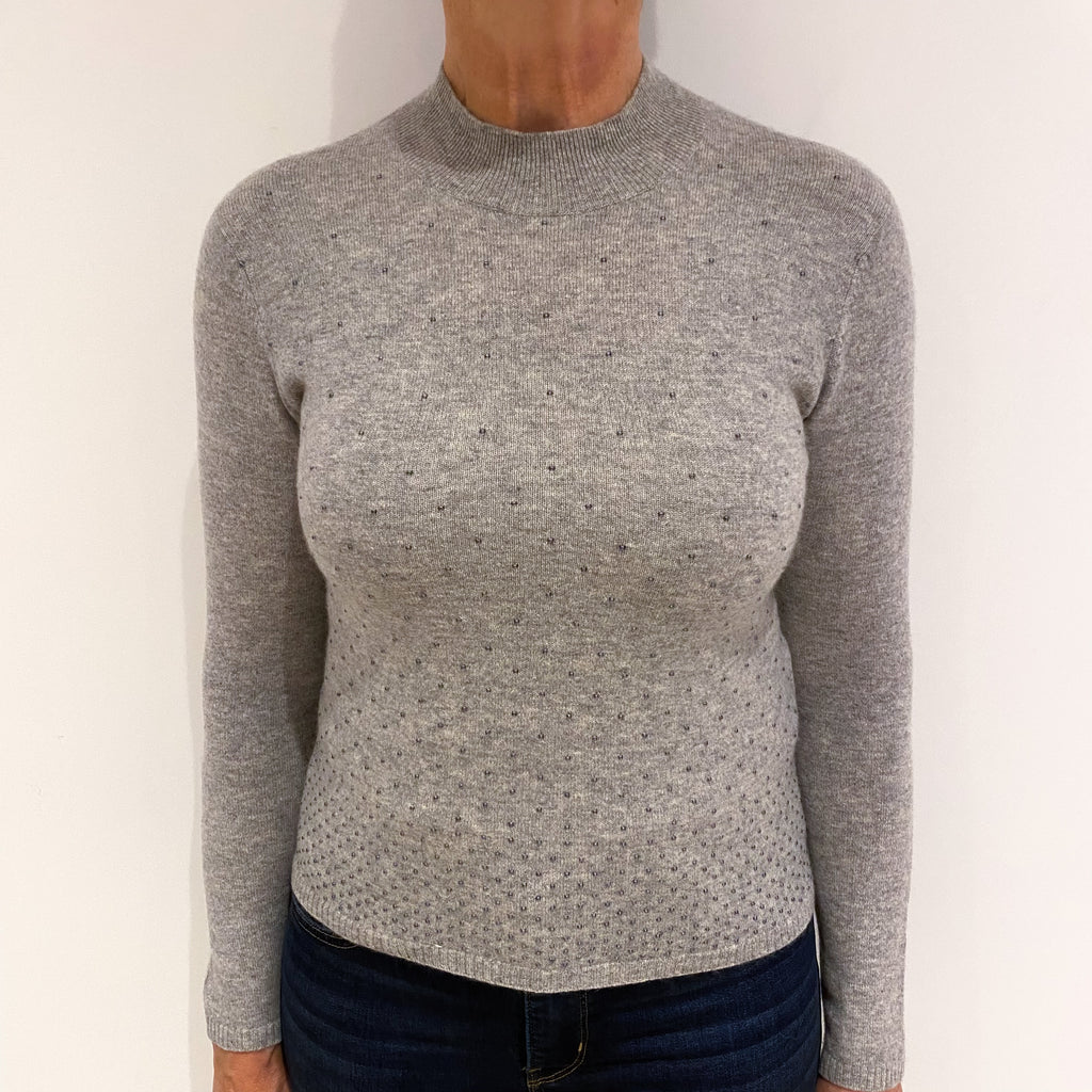 Smoke Grey Embellished Cashmere Turtle Neck Jumper Medium