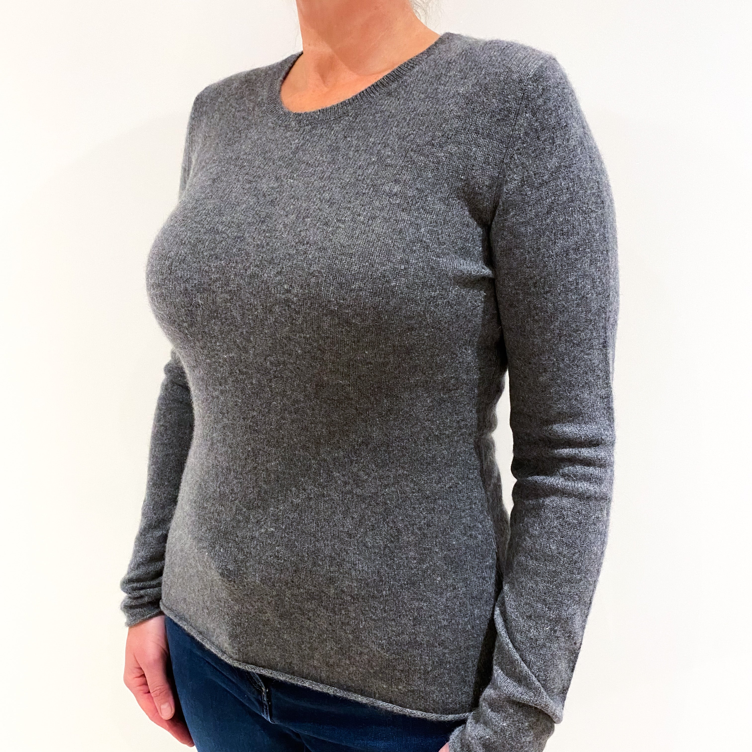 Slate Grey Cashmere Crew Neck Jumper Large