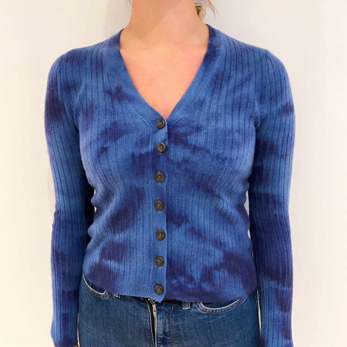 Denim Blue Cashmere V Neck Cardigan Small
