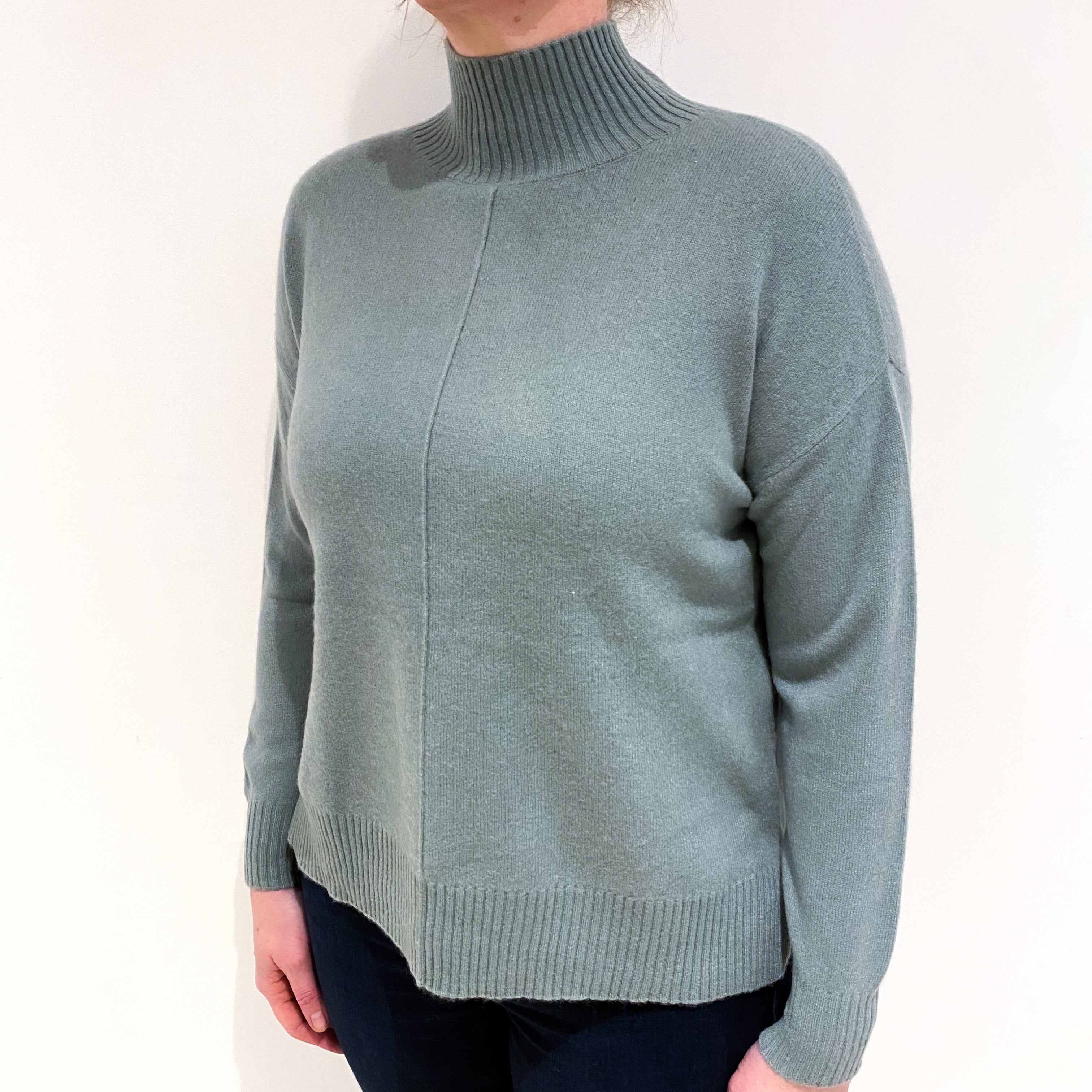 Duck Egg Green Cashmere Turtle Neck Jumper Large