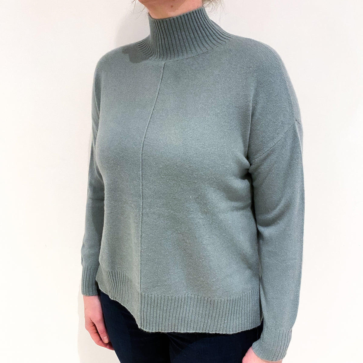 Duck Egg Green Cashmere Turtle Neck Jumper Large