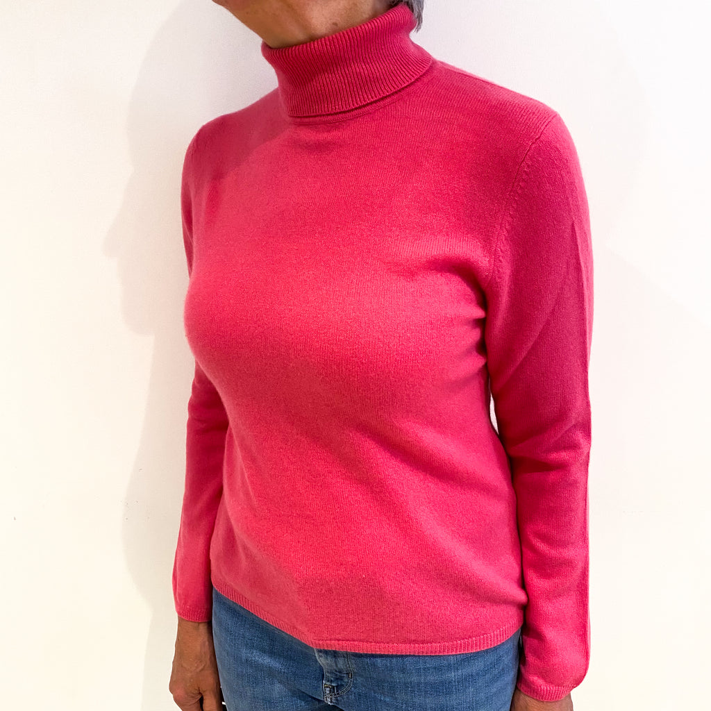 Hot Pink Cashmere Polo Neck Jumper Medium