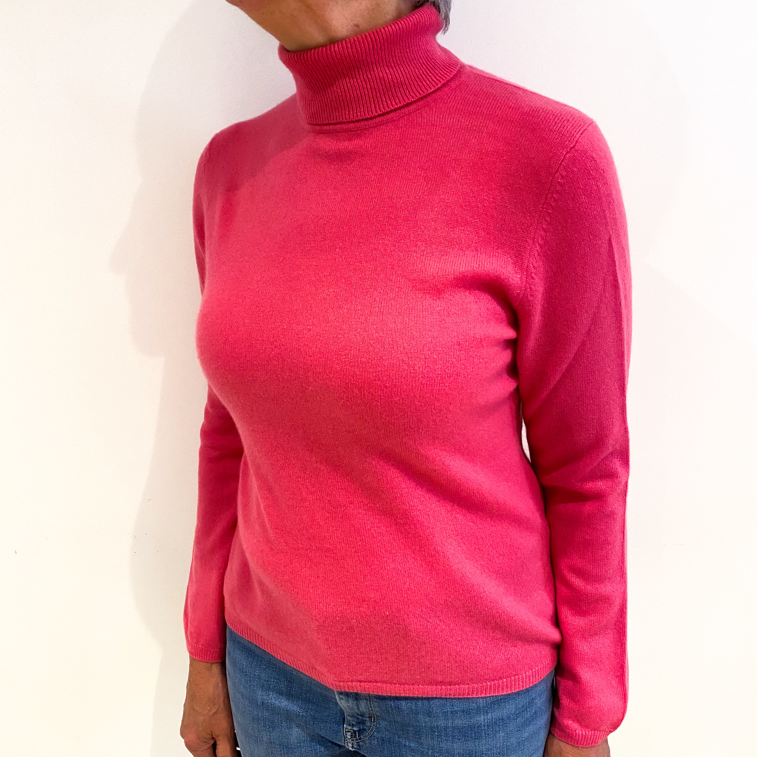 Hot Pink Cashmere Polo Neck Jumper Medium