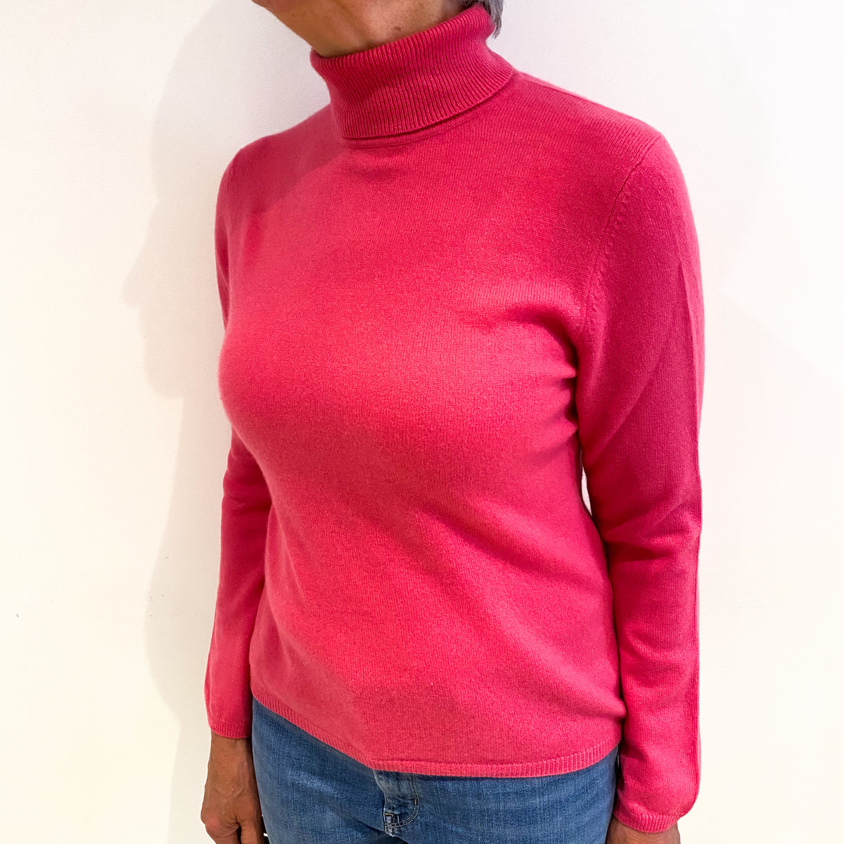 Hot Pink Cashmere Polo Neck Jumper Medium