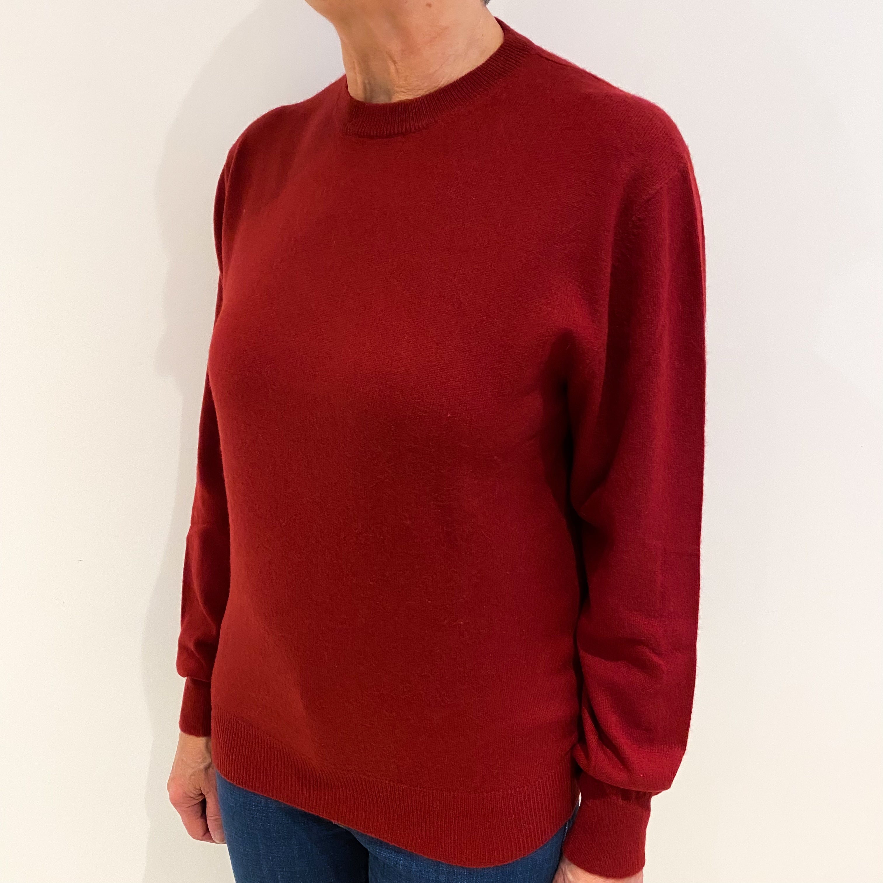 Burgundy Red Boxy Cashmere Crew Neck Jumper Medium