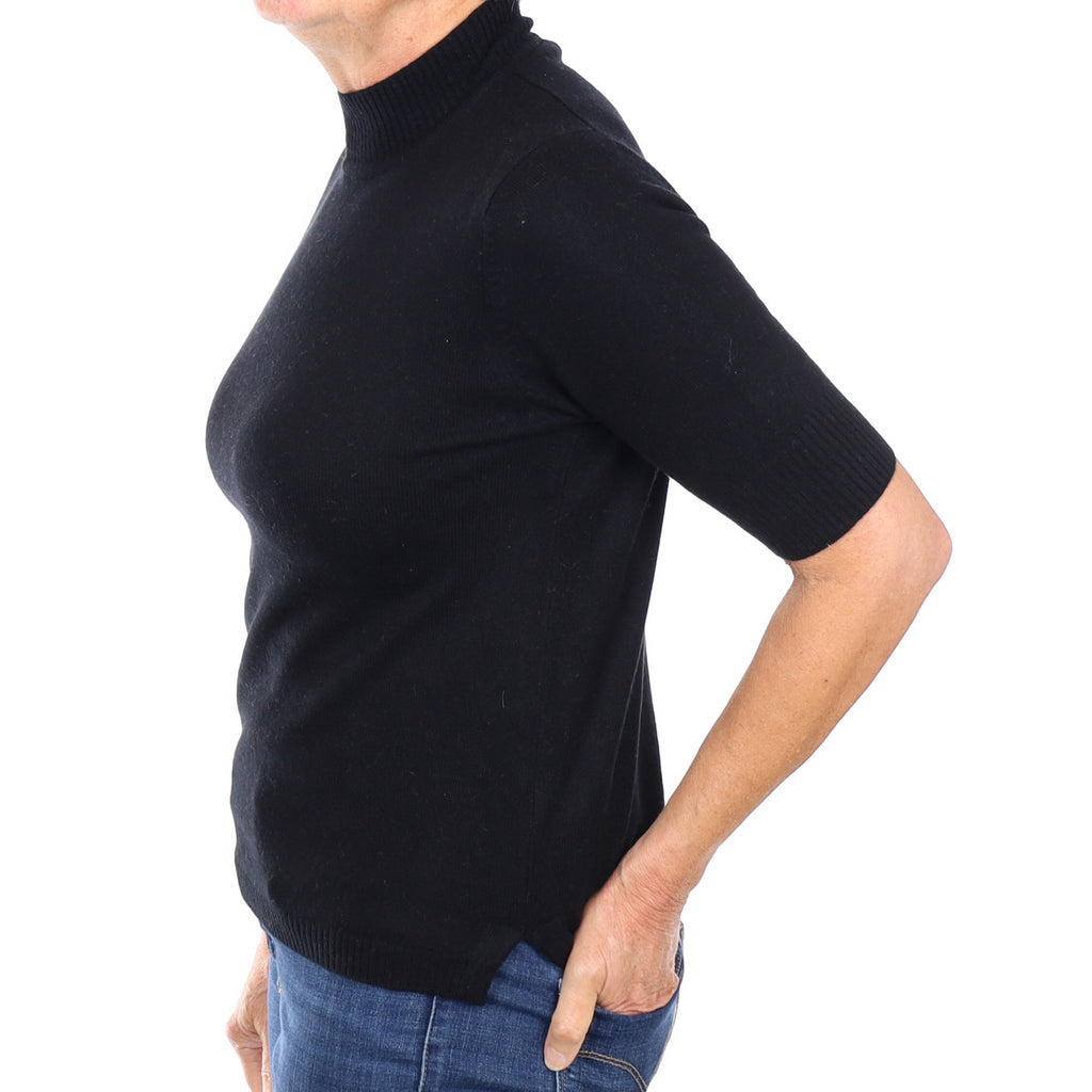 Black Cashmere Short Sleeved Turtle Neck Jumper Medium