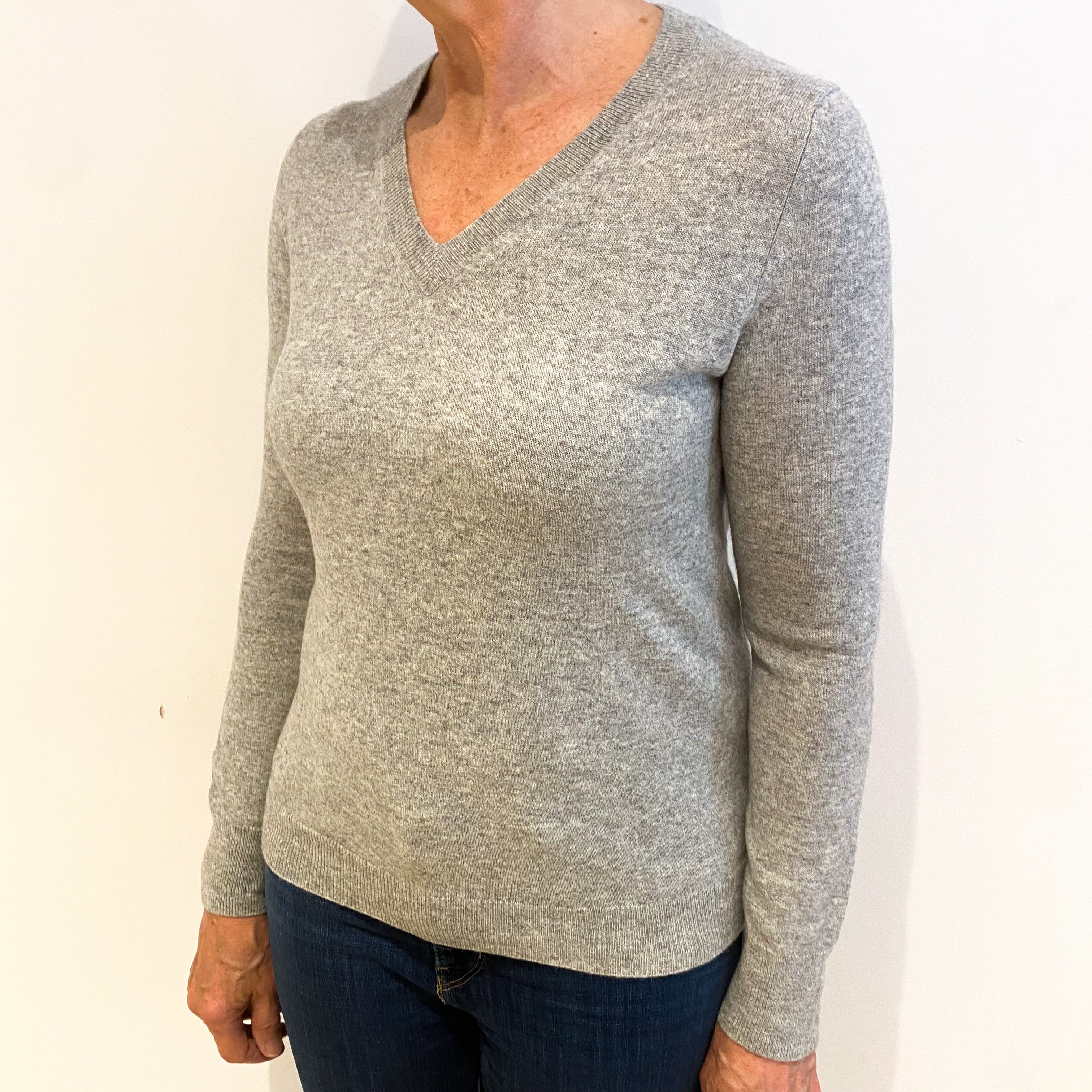Smoke Grey Cashmere V Neck Jumper Medium