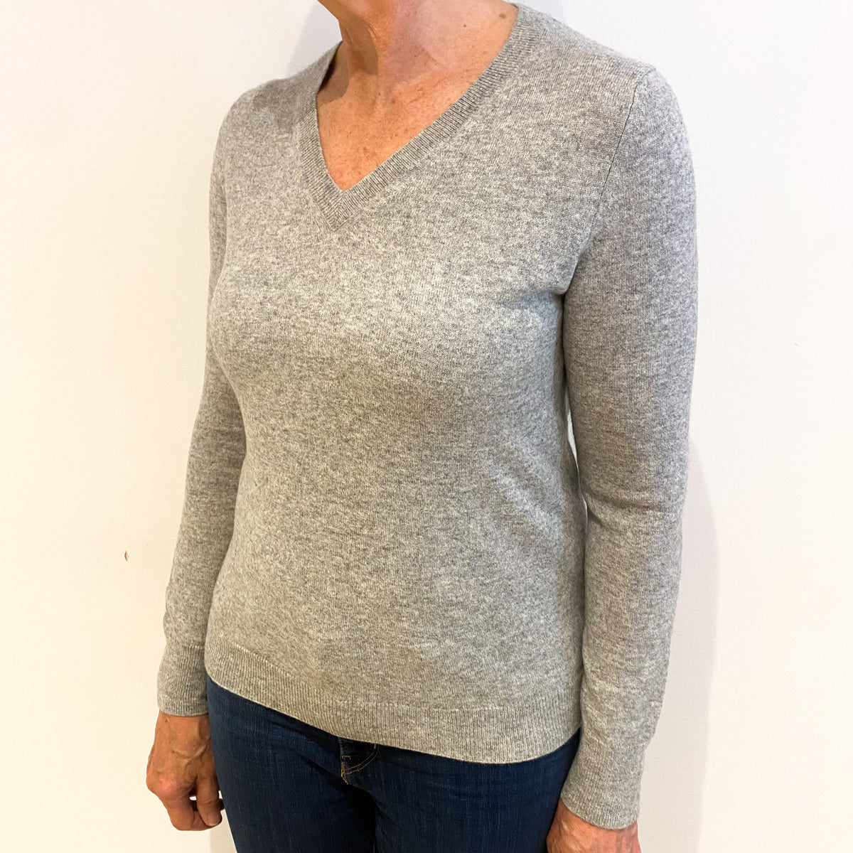 Smoke Grey Cashmere V Neck Jumper Medium