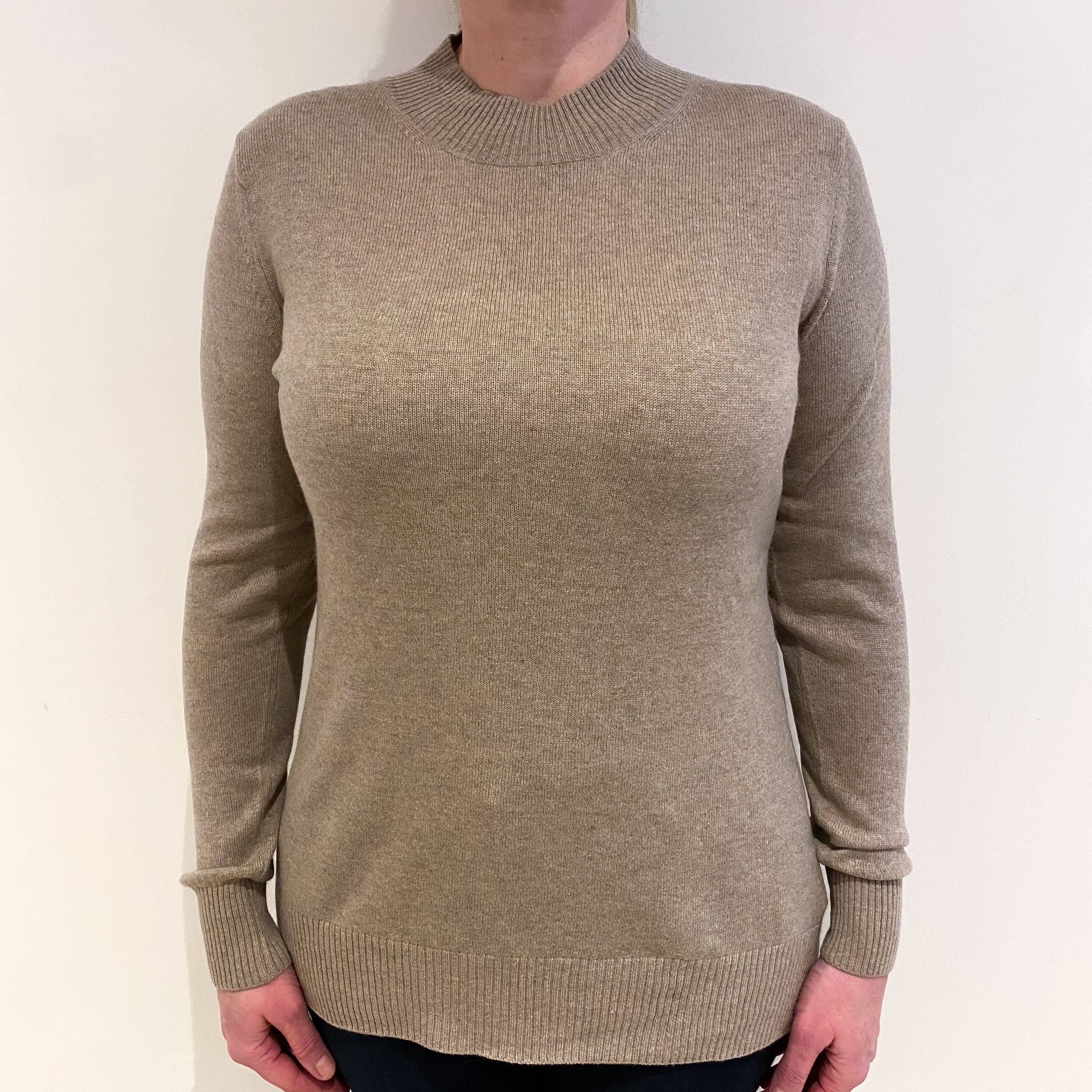 Taupe Beige Cashmere Turtle Neck Jumper Large