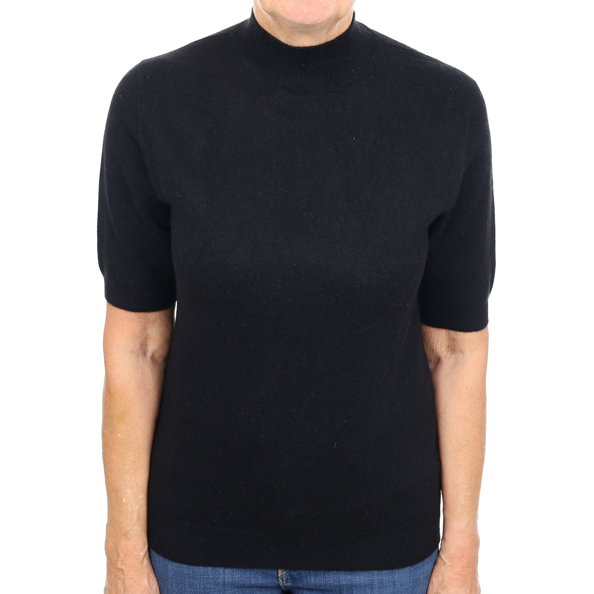 Black Cashmere Turtle Neck Short Sleeved Jumper Medium