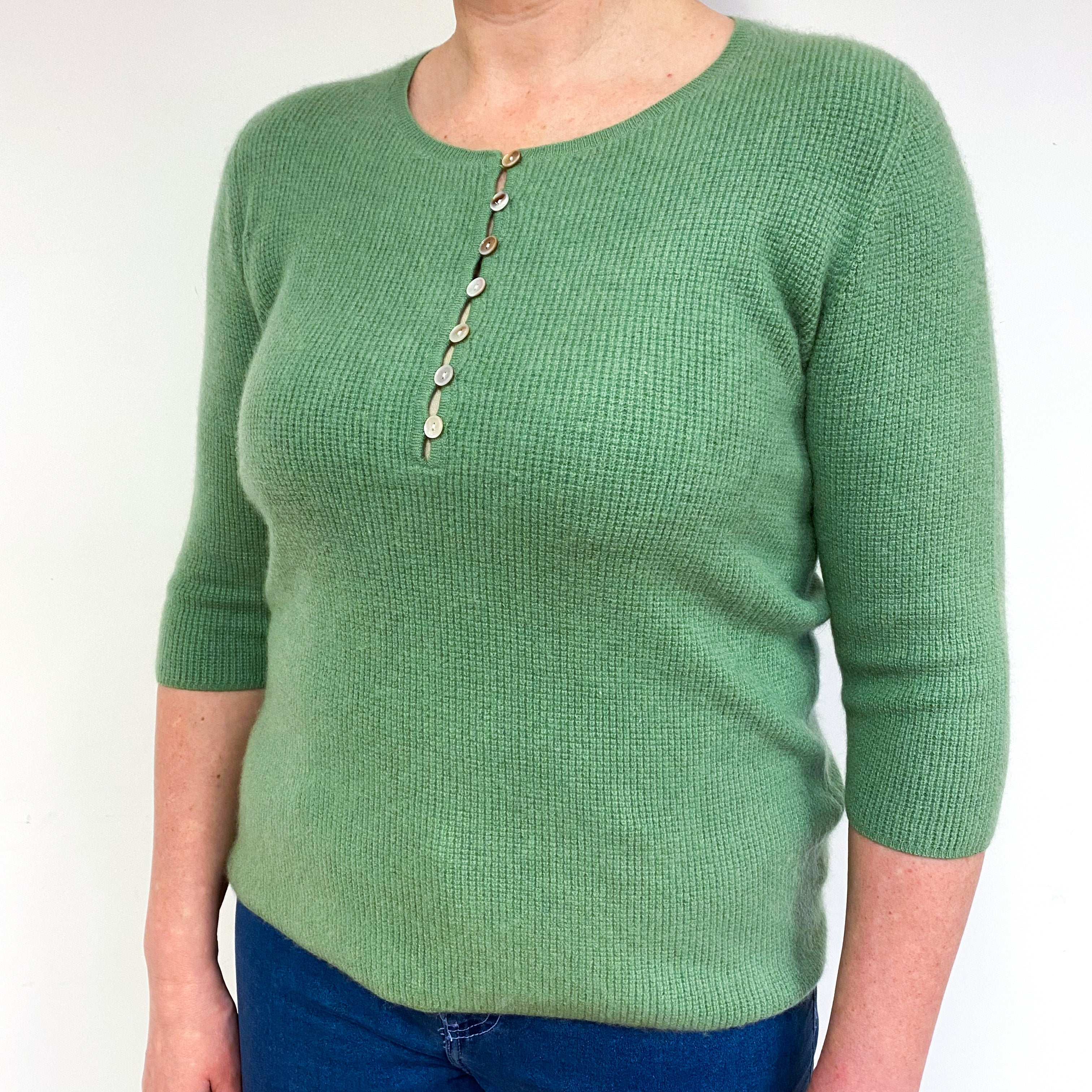 Fern Green Cashmere Crew Neck Jumper Large