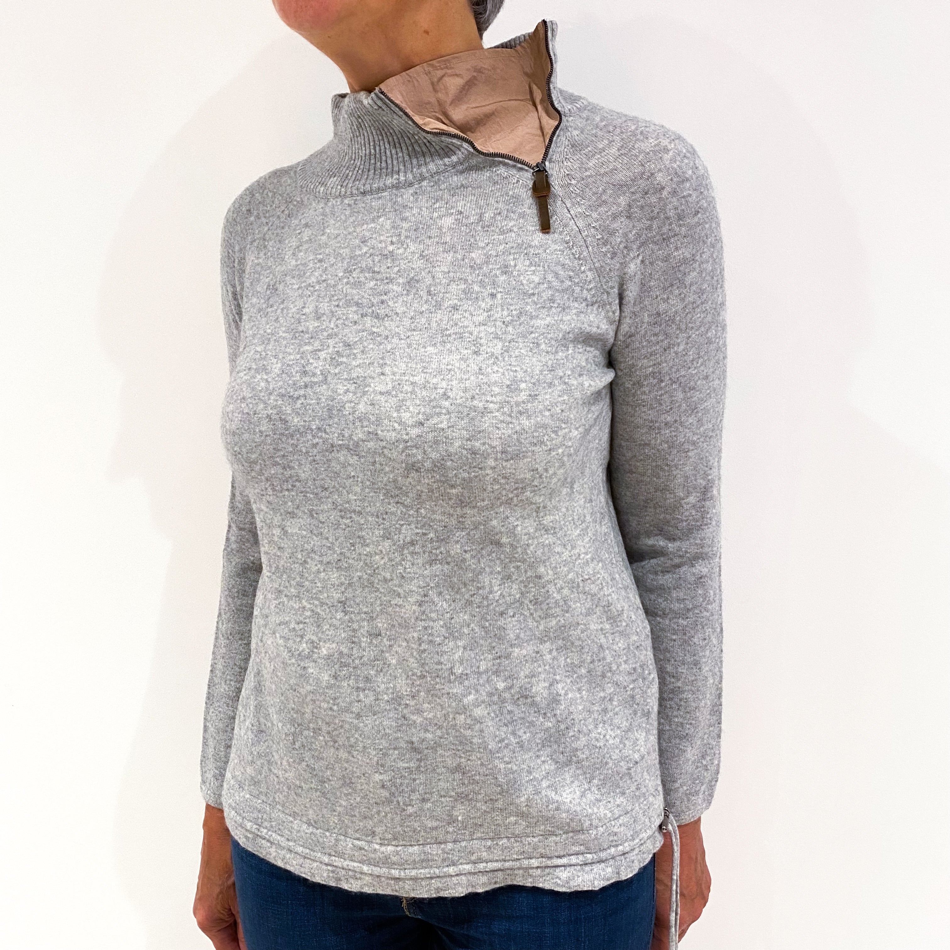 Smoke Grey Side Zip Cashmere Turtle Neck Jumper Medium