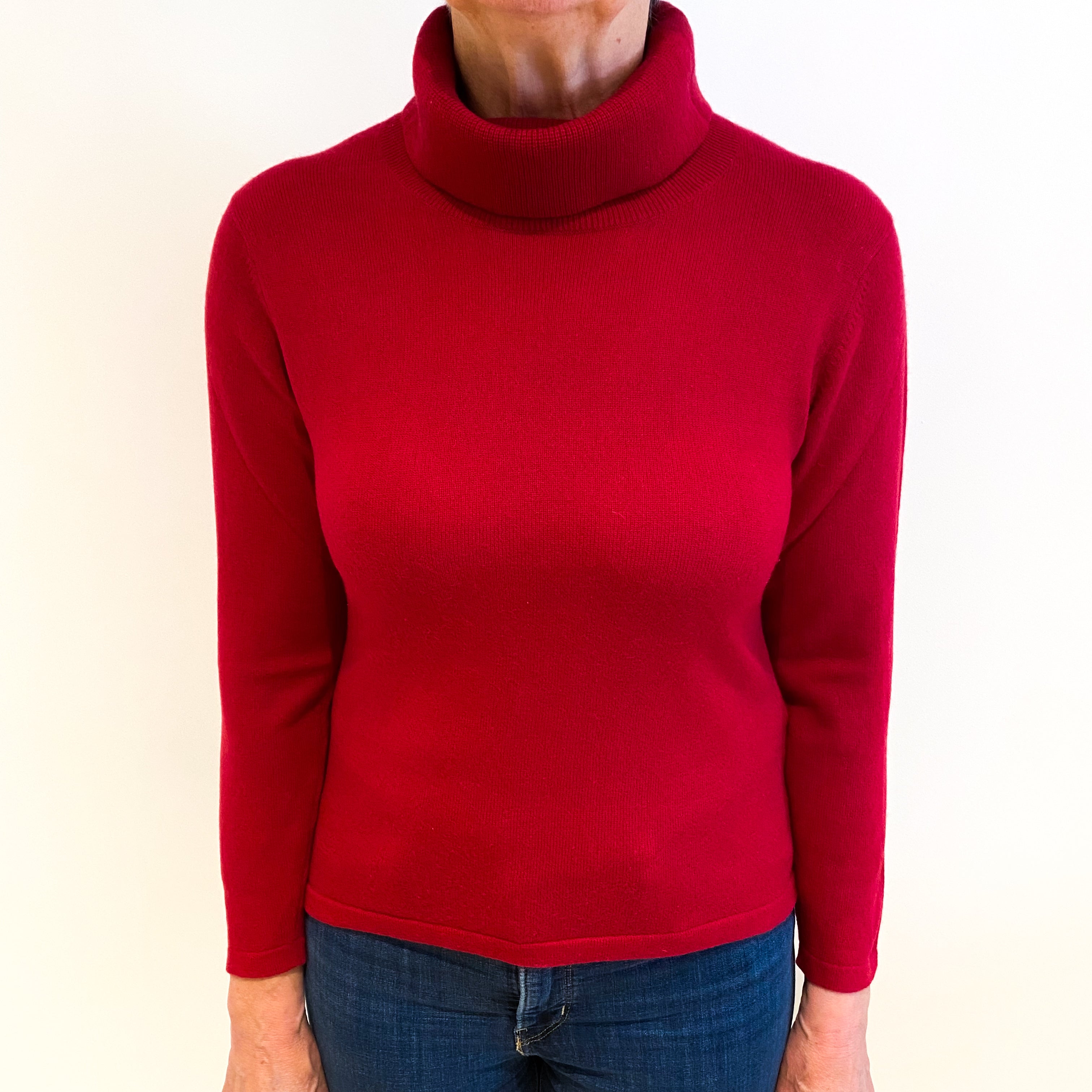 Ruby Red Cashmere Polo Neck Jumper Medium