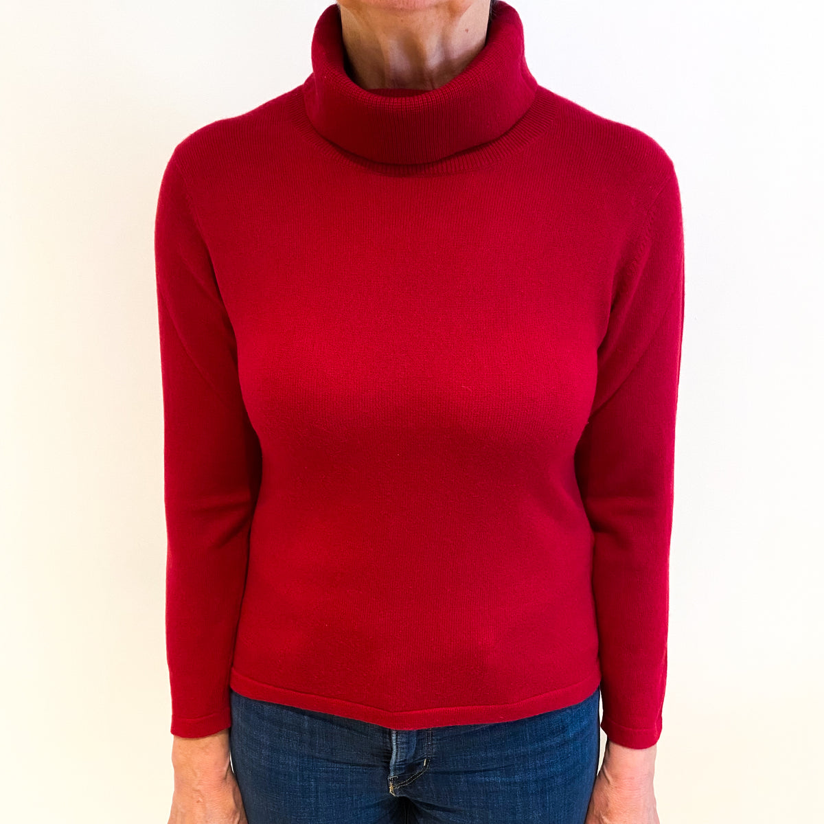 Ruby Red Cashmere Polo Neck Jumper Medium