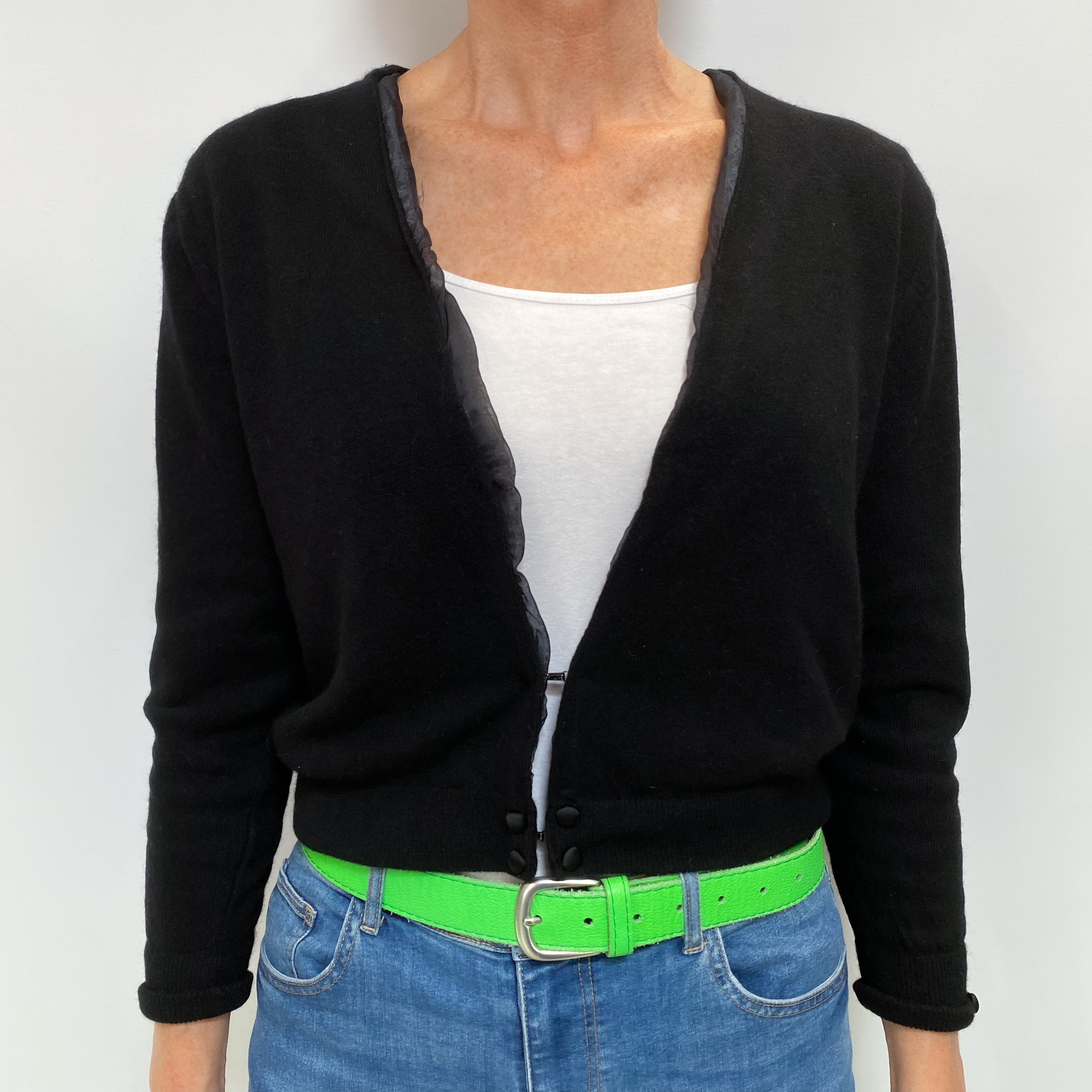 Black Cashmere V Neck Cardigan Small