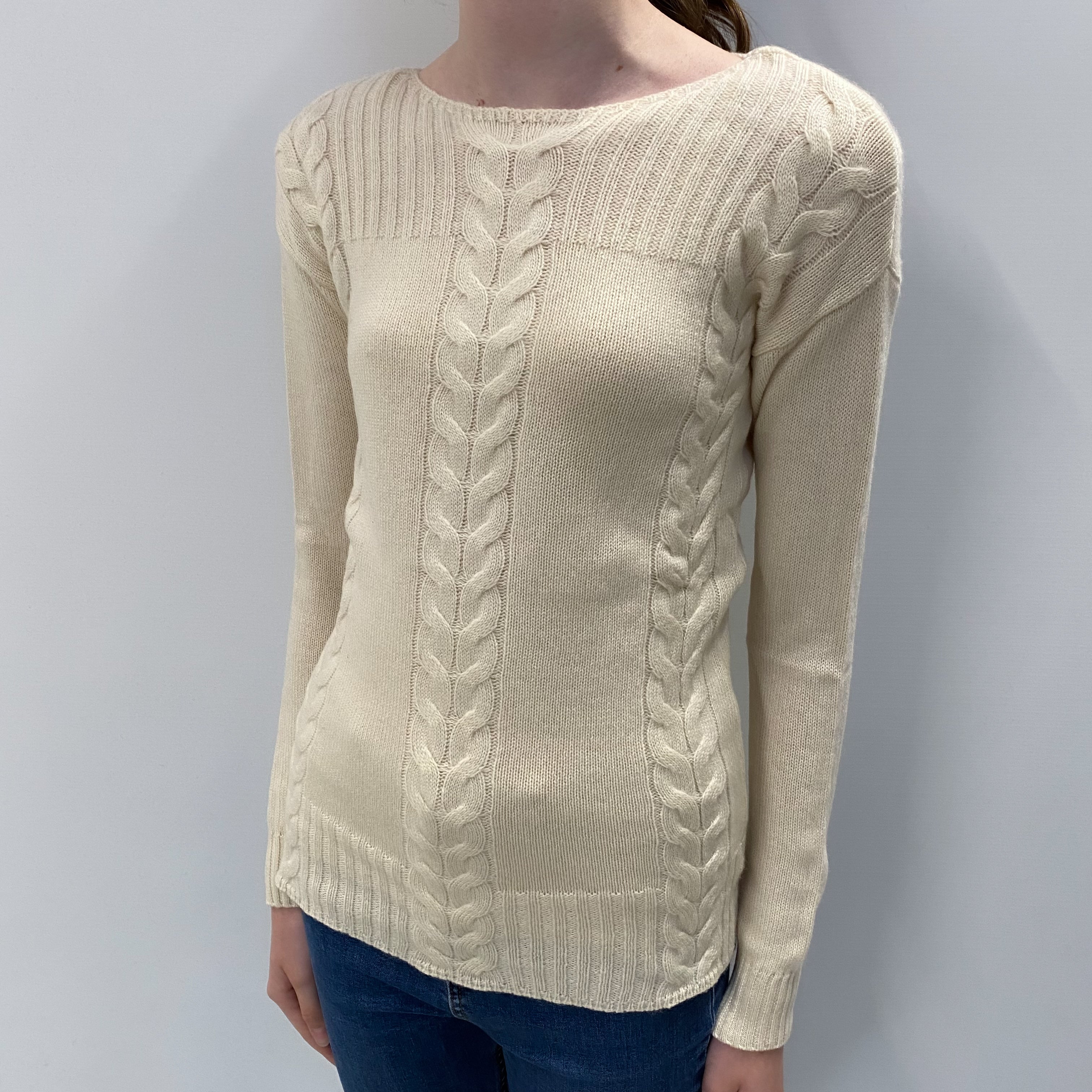 Ivory Cashmere Boat Neck Jumper Extra Small