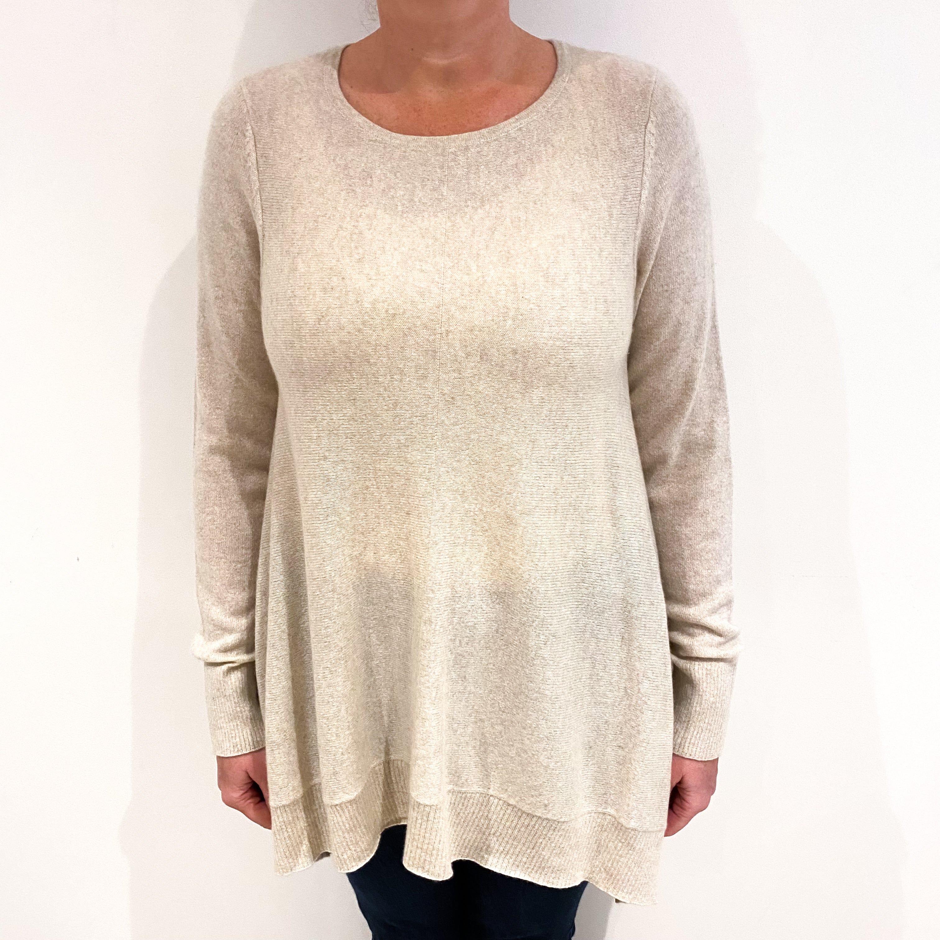 Oatmeal Cashmere Swing Style Crew Neck Jumper Large