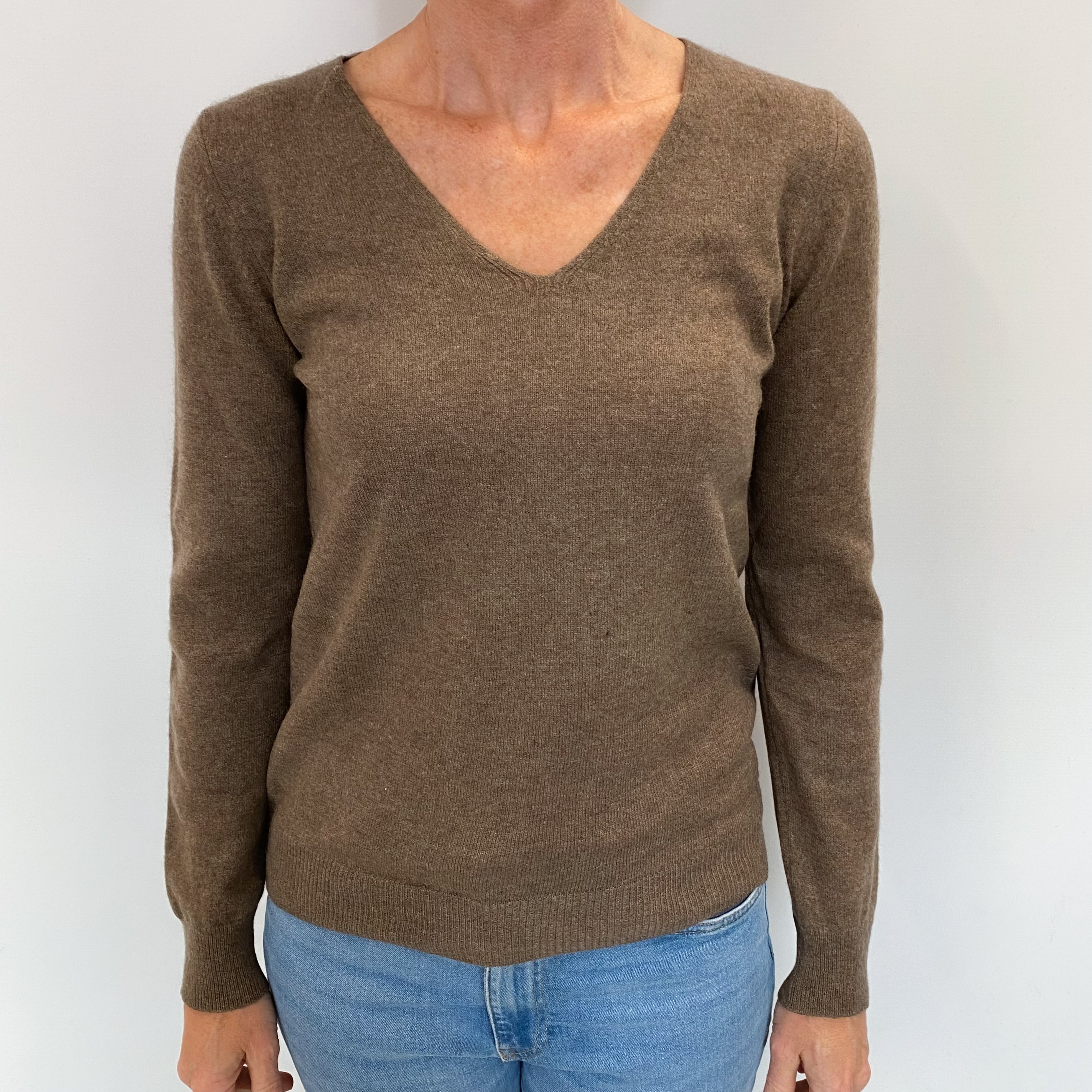Donkey Brown Cashmere V Neck Jumper Small